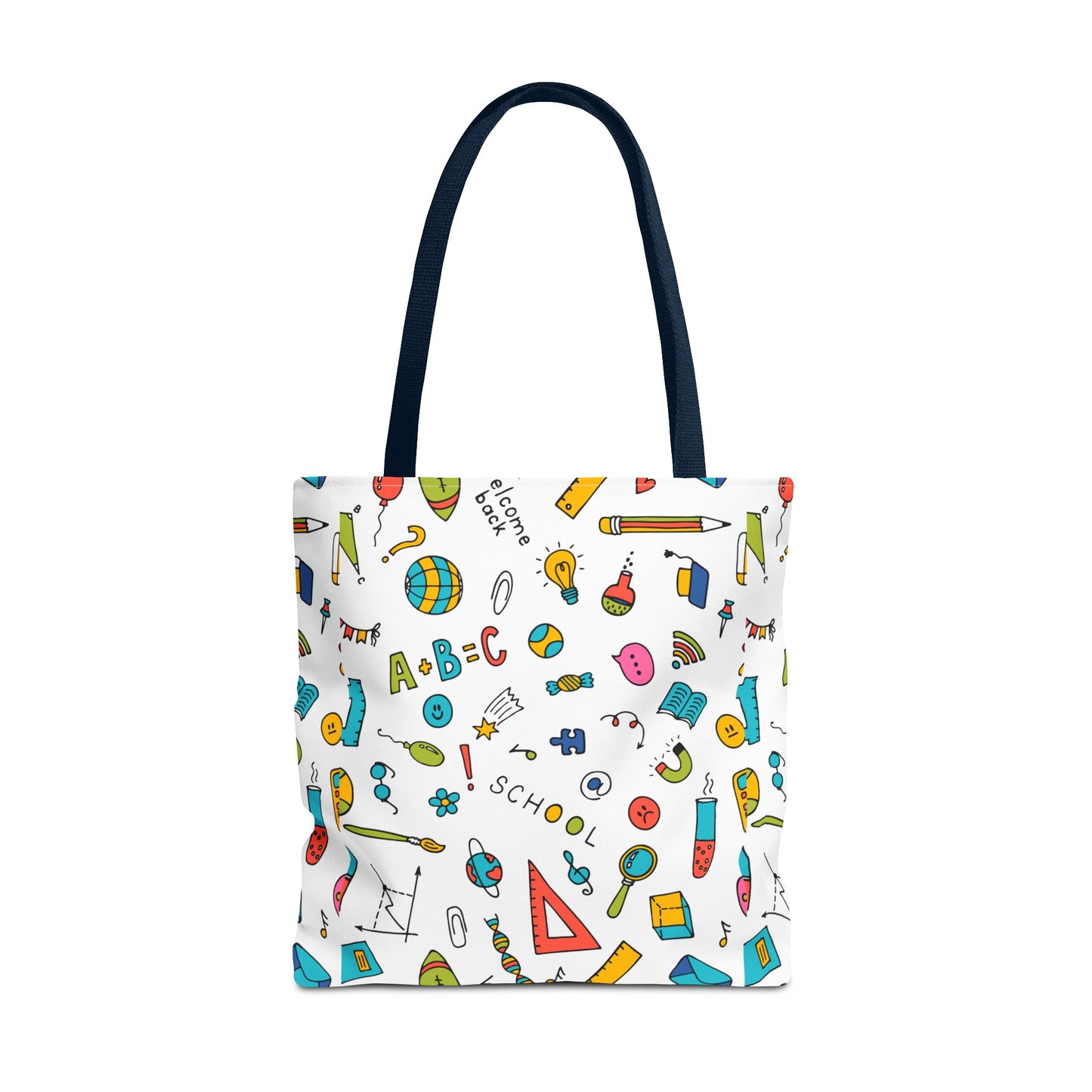 Back-to-School Doodle Print Tote Bag – Colorful School Supply Design in 3 Sizes