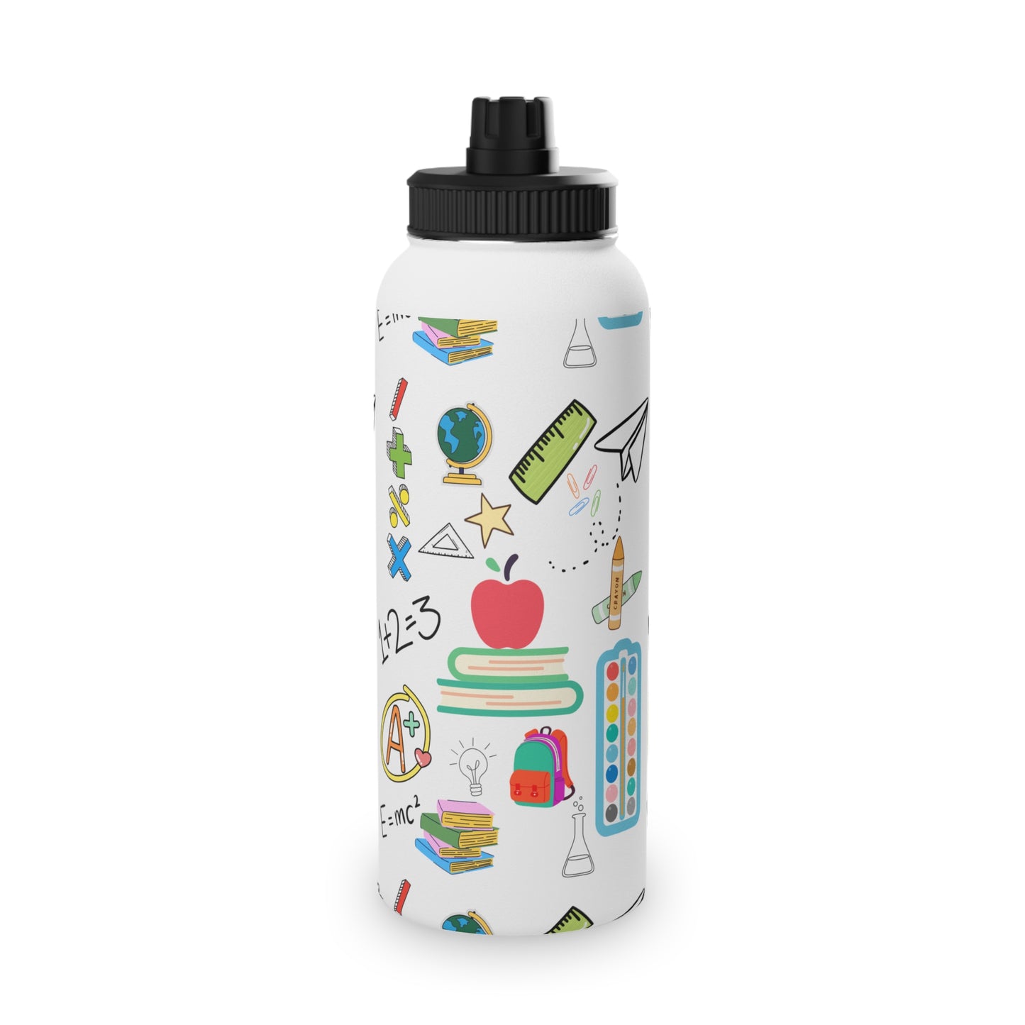 Back to School Water Bottle – Classroom Print Stainless Steel Bottle with Sports Lid | BPA-Free, 12oz 18oz 32oz Sizes