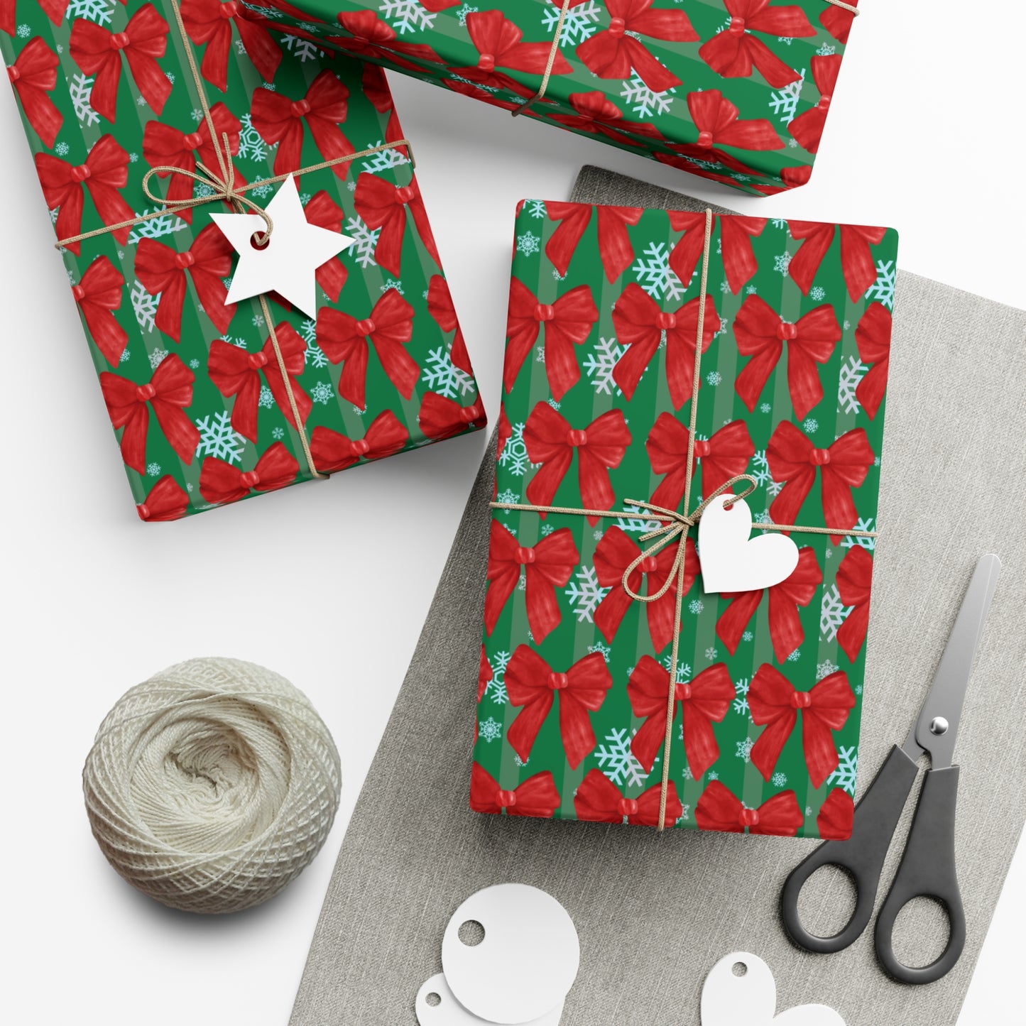 Premium Christmas Wrapping Paper: Red Bow and Snowflake Holiday Gift Wrap (Matte or Satin Finish)