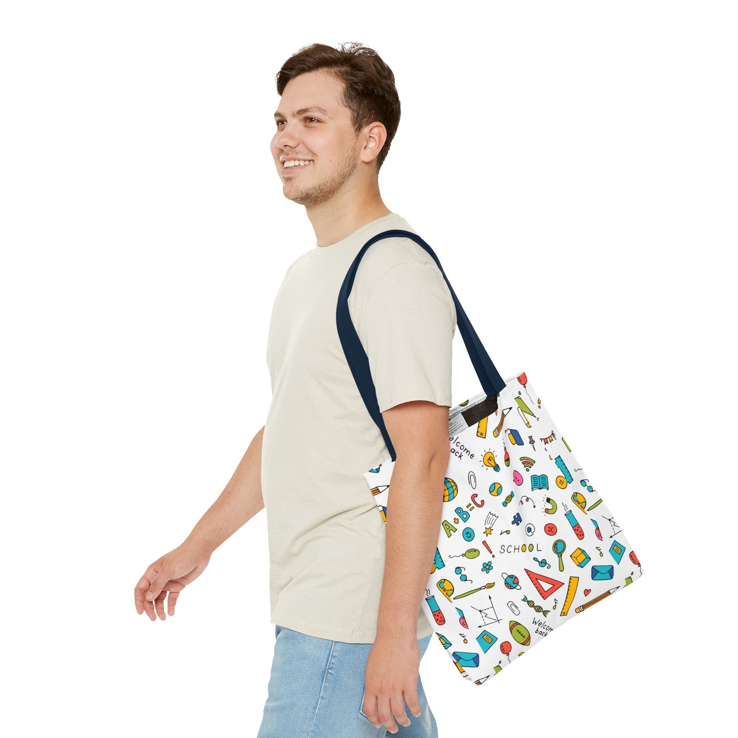 Back-to-School Doodle Print Tote Bag – Colorful School Supply Design in 3 Sizes