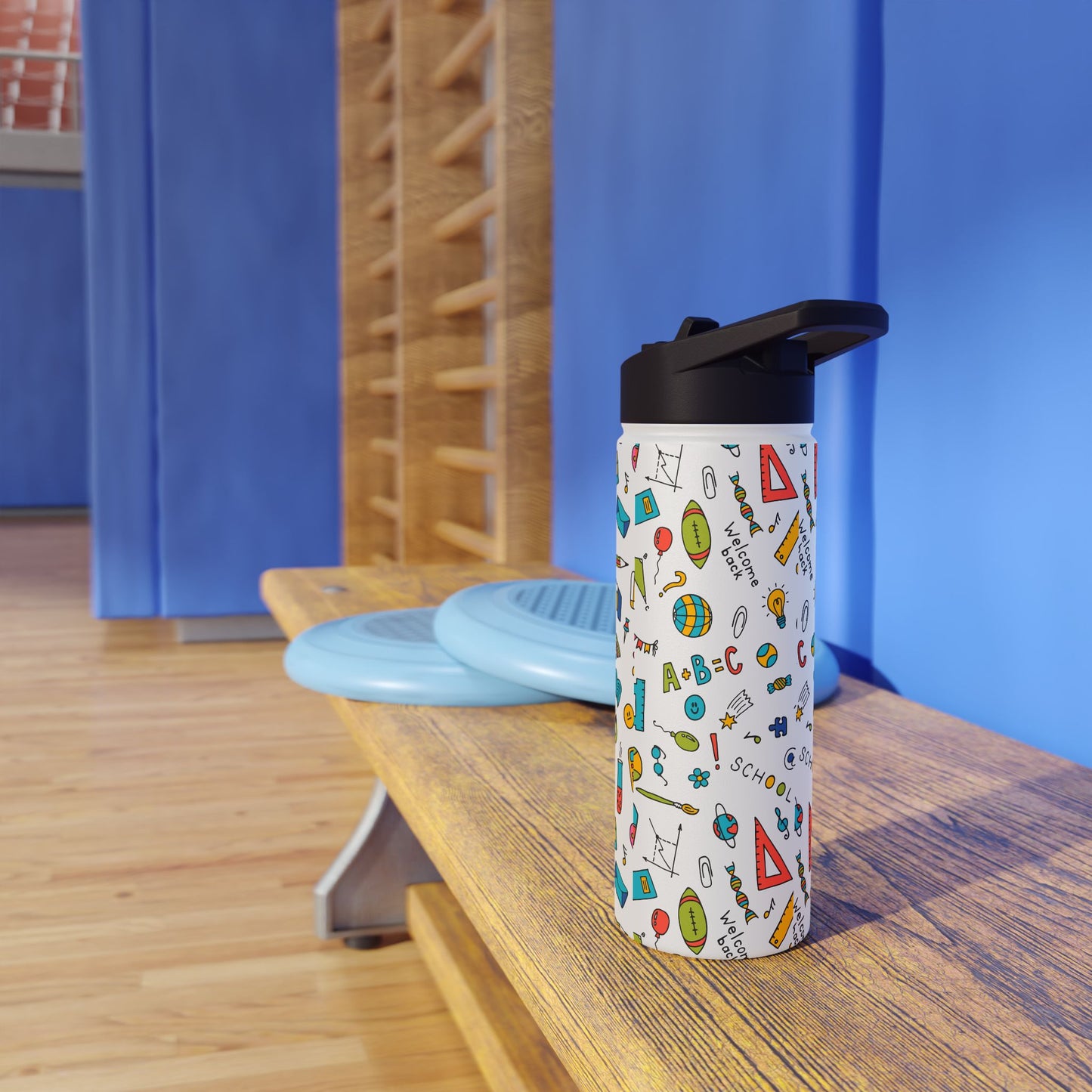 Back-to-School Stainless Steel Water Bottle – Colorful School Supplies Design, BPA-Free, 12oz/18oz/32oz