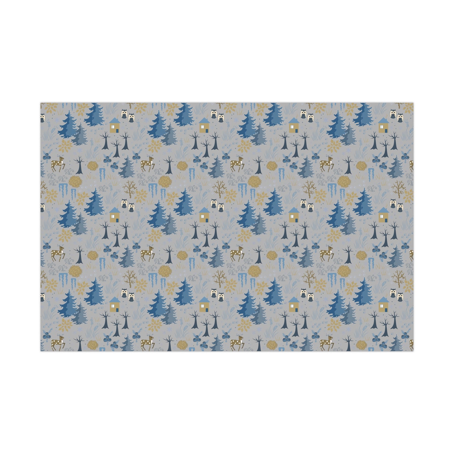 Winter Forest Scene Wrapping Paper: Blue & Grey - Eco-Friendly Christmas Gift Wrap Available in Satin and Matte