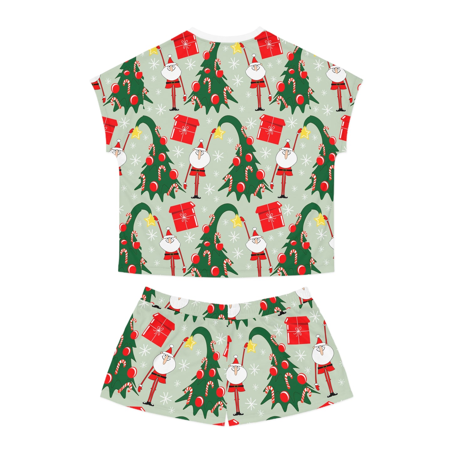 Whimsical Santa & Christmas Tree Pajama Set - Womens Two-Piece Sleepwear - Festive Holiday Gift Idea