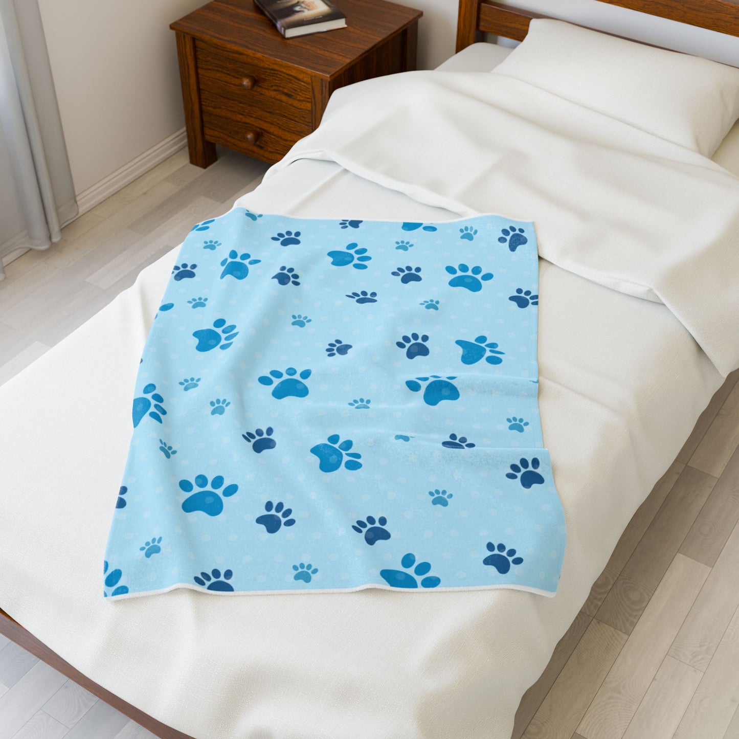Paw Print Dog Blanket – Plush Velveteen Throw in 3 Sizes | Cozy Gift for Dog Moms & Pet Lovers