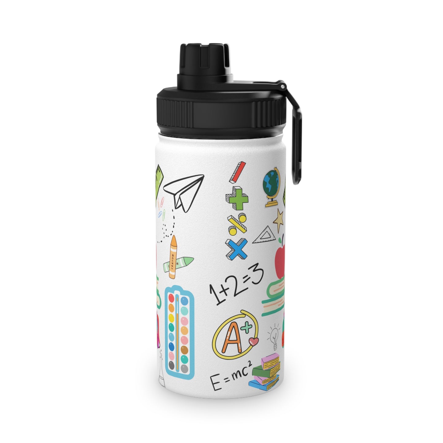 Back to School Water Bottle – Classroom Print Stainless Steel Bottle with Sports Lid | BPA-Free, 12oz 18oz 32oz Sizes