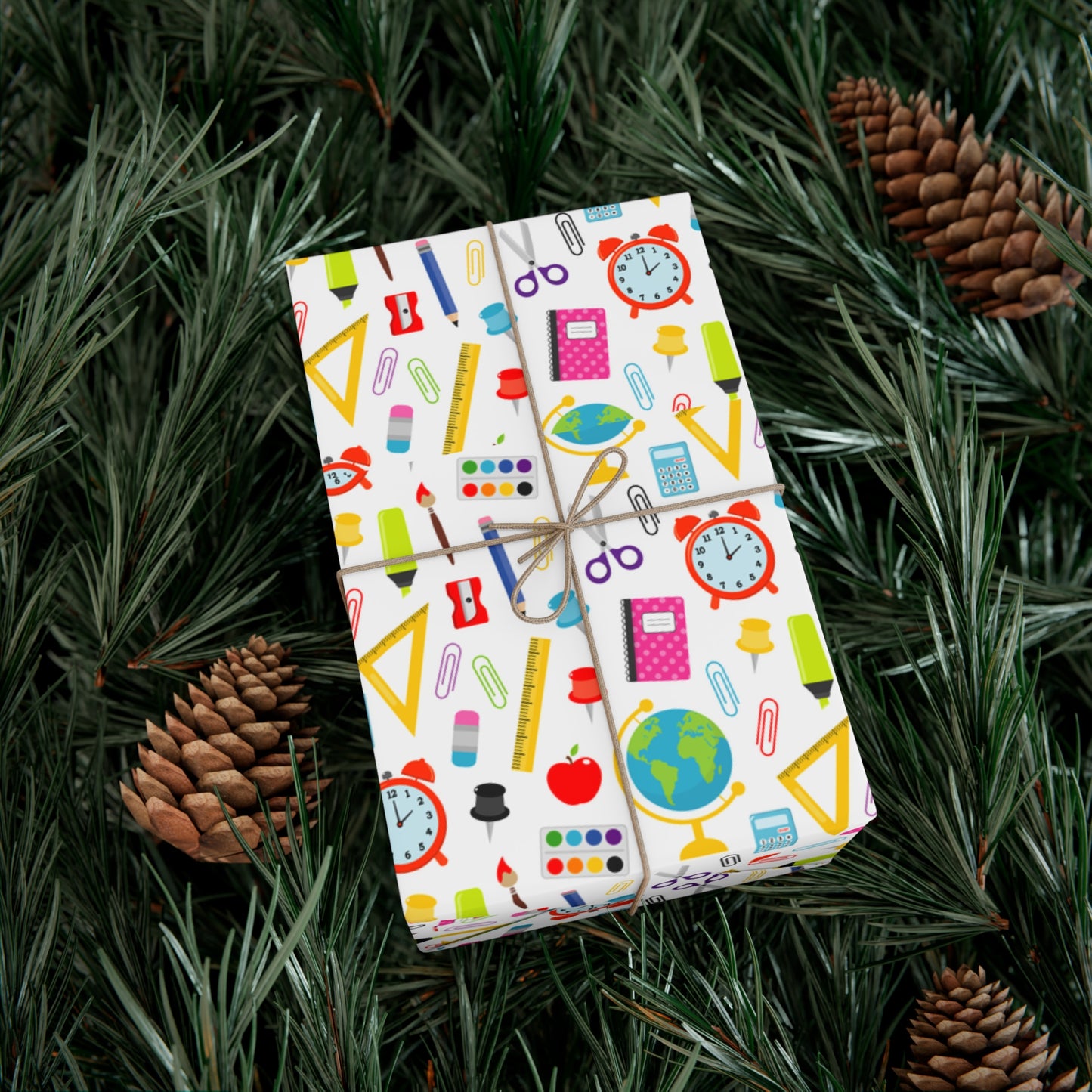 Back-to-School Wrapping Paper – Colorful School Supplies Gift Wrap | Matte or Satin | 3 Sizes