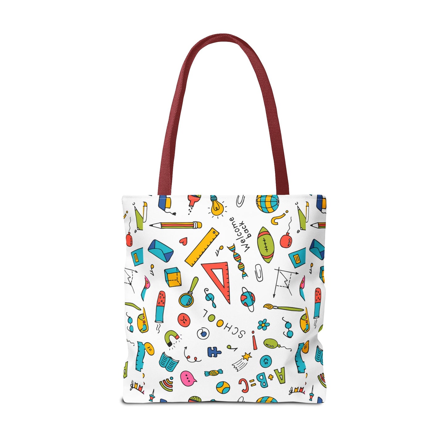 Back-to-School Doodle Print Tote Bag – Colorful School Supply Design in 3 Sizes