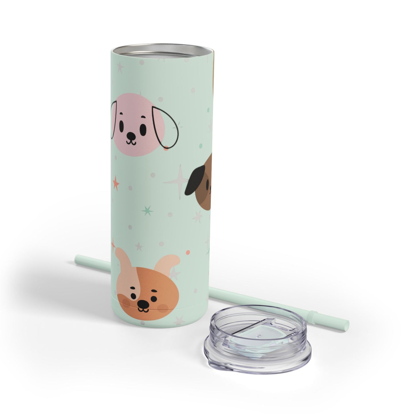 20oz Skinny Dog Tumbler – Cute Pastel Dog Face Cup with Straw (Hot & Cold Drinks)