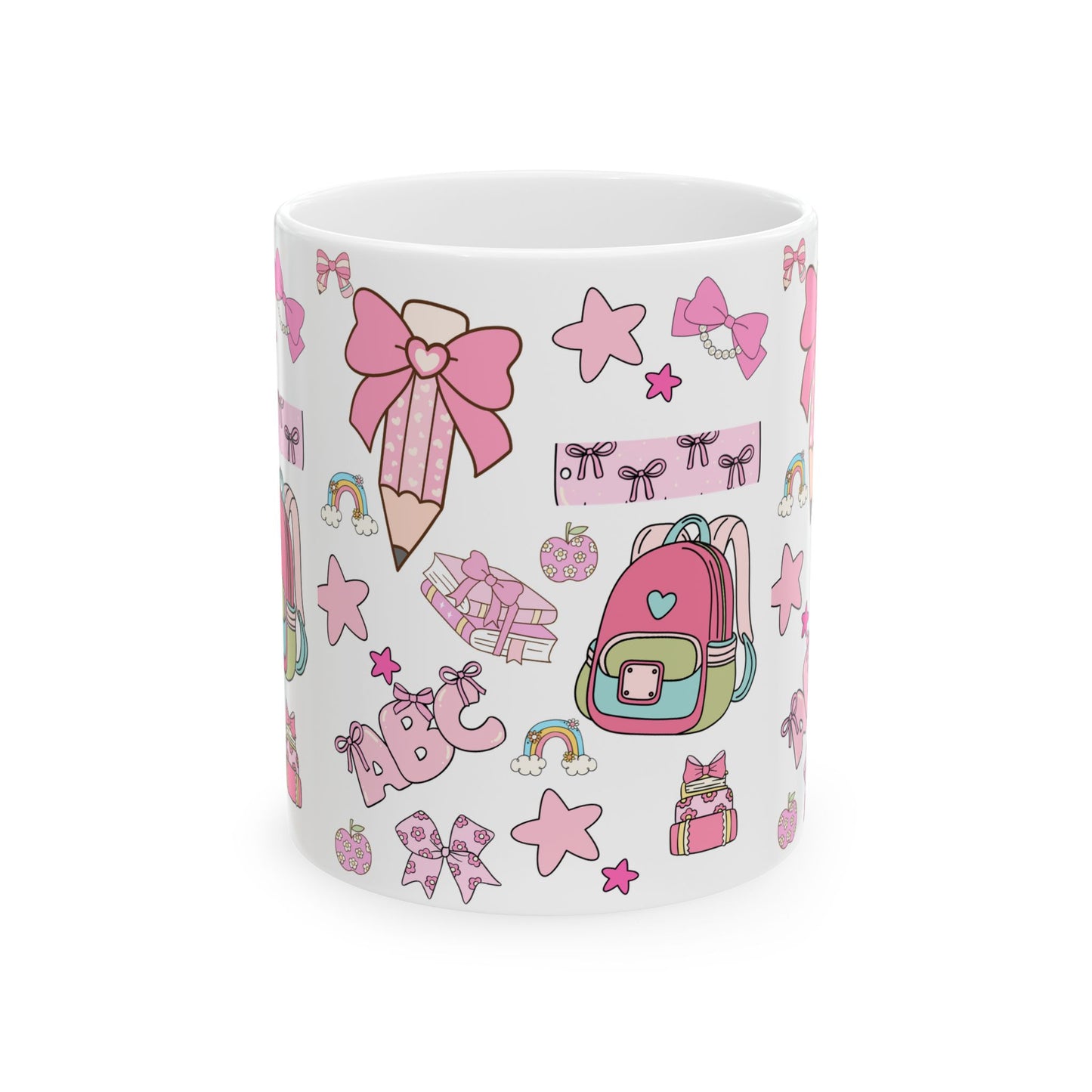 Kawaii Back-to-School Mug | Cute Pink Ceramic Coffee Cup in 11oz & 15oz | Matching School Set Gift