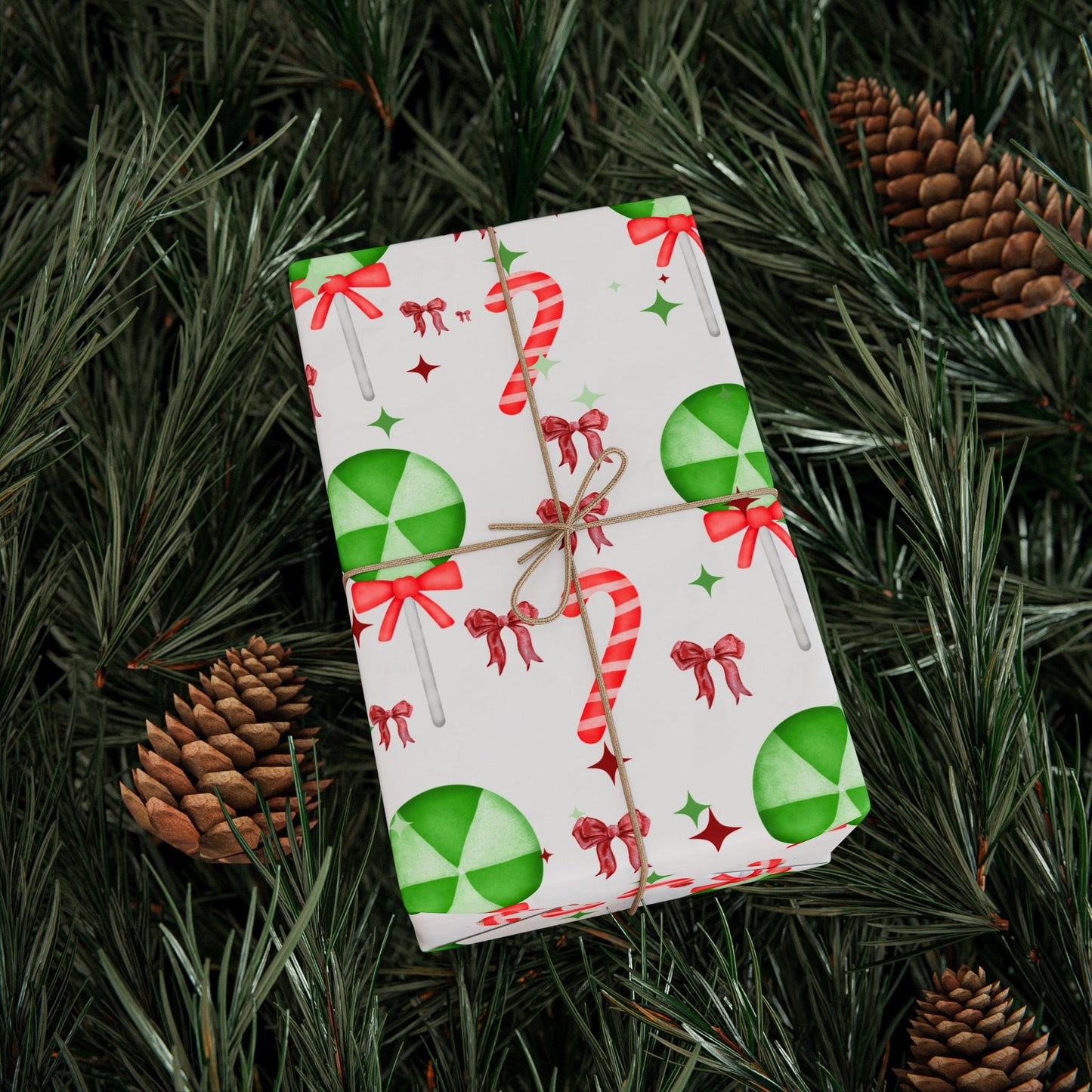 Festive Candy Cane Wrapping Paper : Holiday Gift Wrap with Peppermint Candy & Bow Design, Perfect for Christmas Gifts