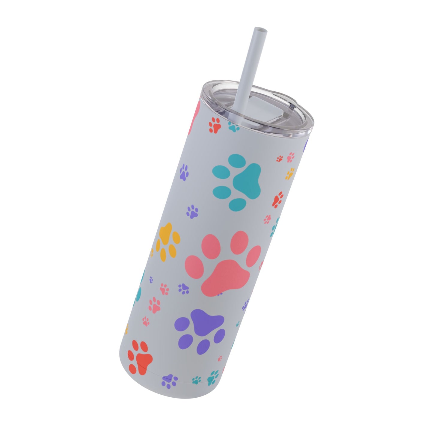 Dog Paw Print 20oz Skinny Tumbler – Colorful Dog Mom Travel Cup, Hot & Cold Drink Tumbler with Straw