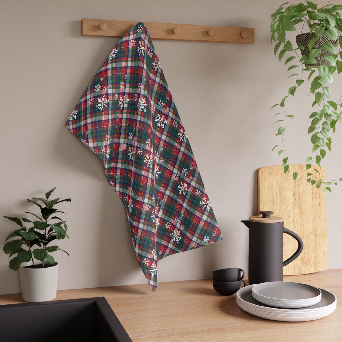 Festive Plaid Christmas Kitchen Towel | Holiday Kitchen Decor