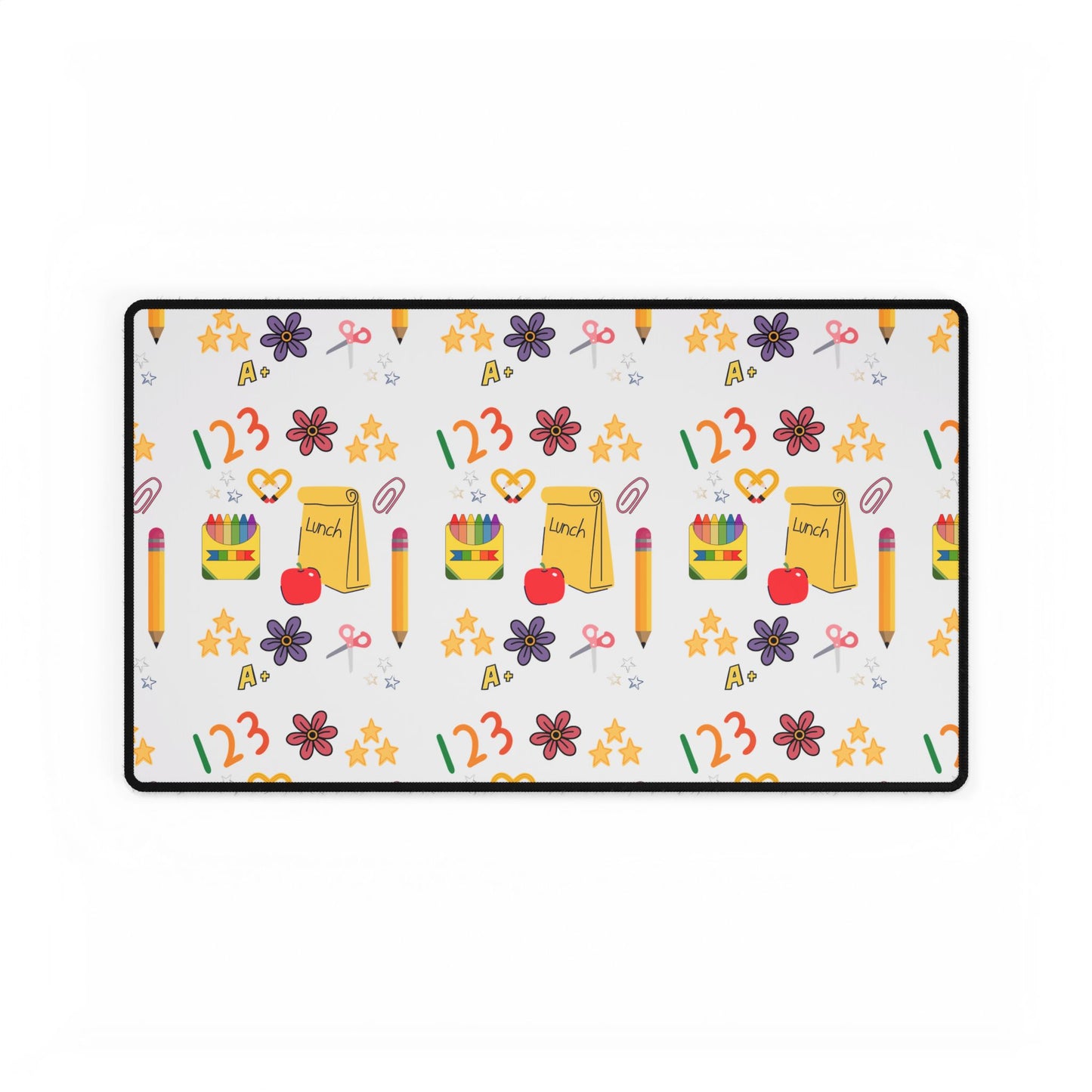 Colorful Back-to-School Desk Mat – Cute Teacher & Student Desk Accessory | Large Mouse Pad with School Supplies Design
