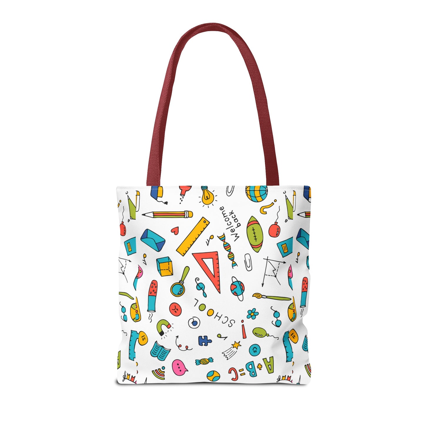 Back-to-School Doodle Print Tote Bag – Colorful School Supply Design in 3 Sizes