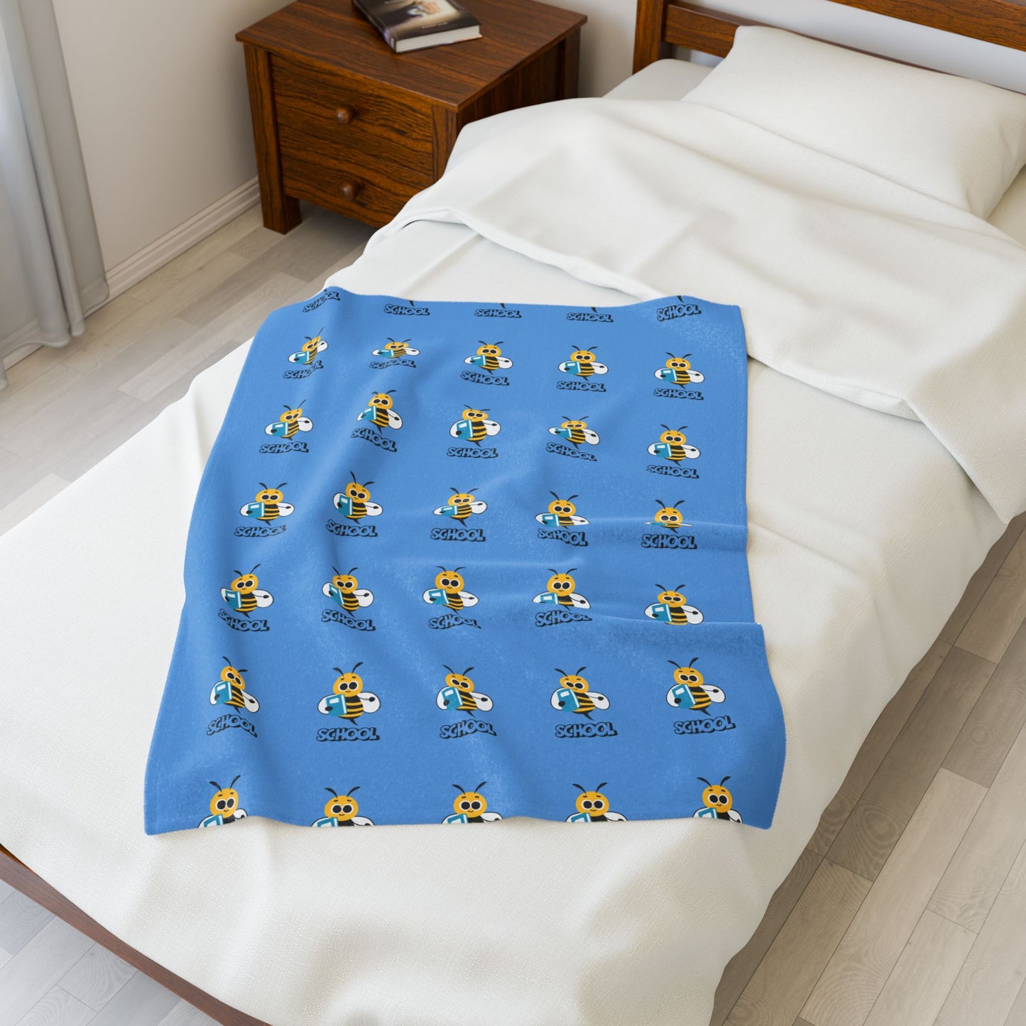 Back-to-School Bee Velveteen Blanket – Cozy Kids' Throw for Dorms, Bedrooms & Study Nooks