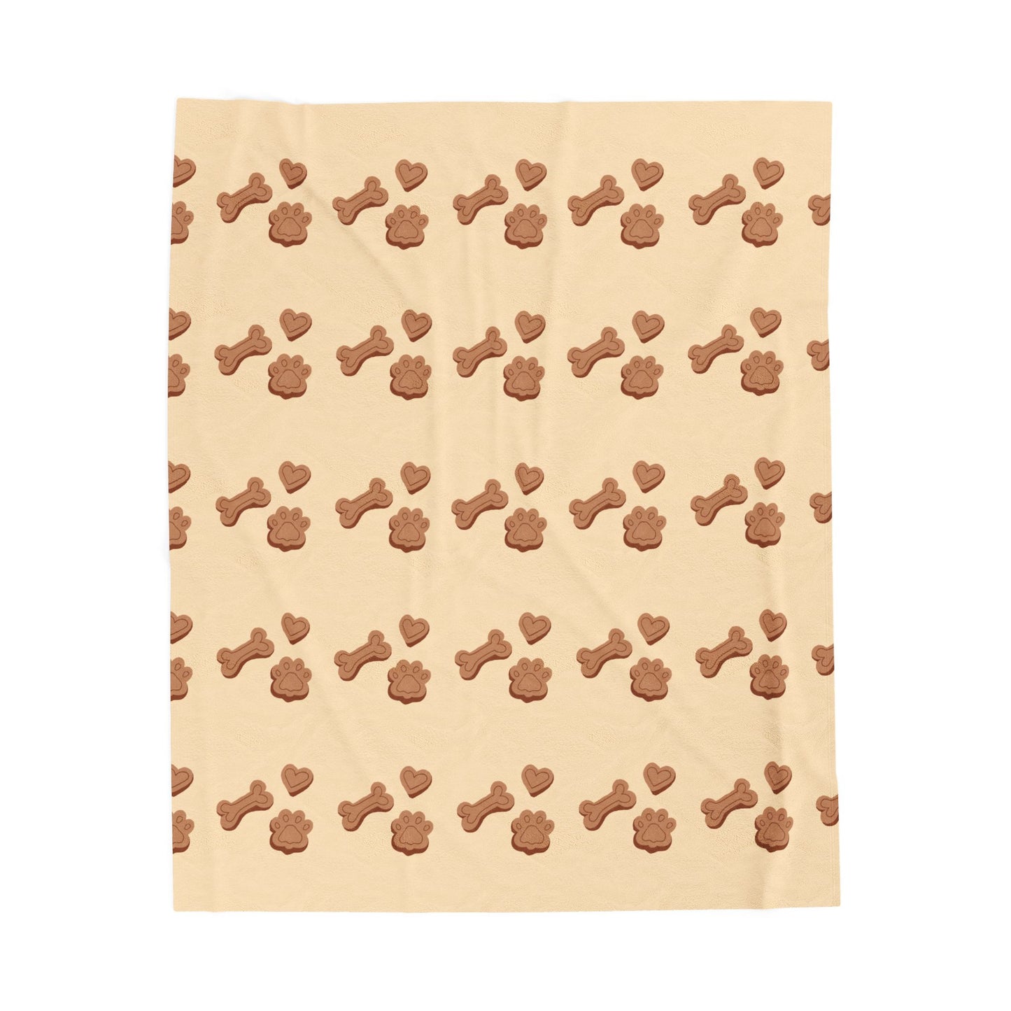 Dog Mom Cozy Blanket - Plush Beige Velveteen Throw with Paw & Bone Print (3 Sizes)