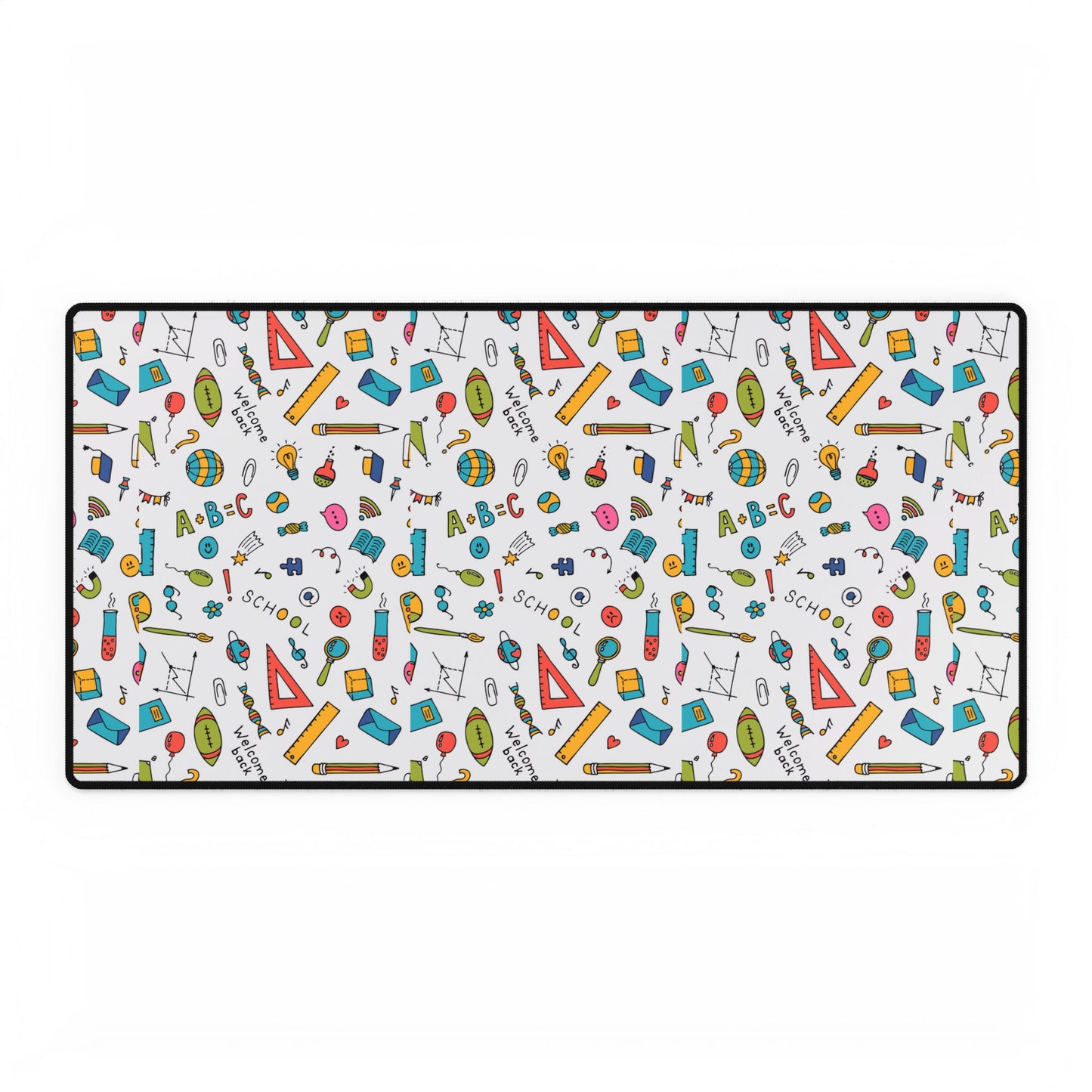 Back-to-School Desk Mat | Colorful School Supply Pattern | 3 Sizes | Non-Slip Mouse Pad for Students & Home Office