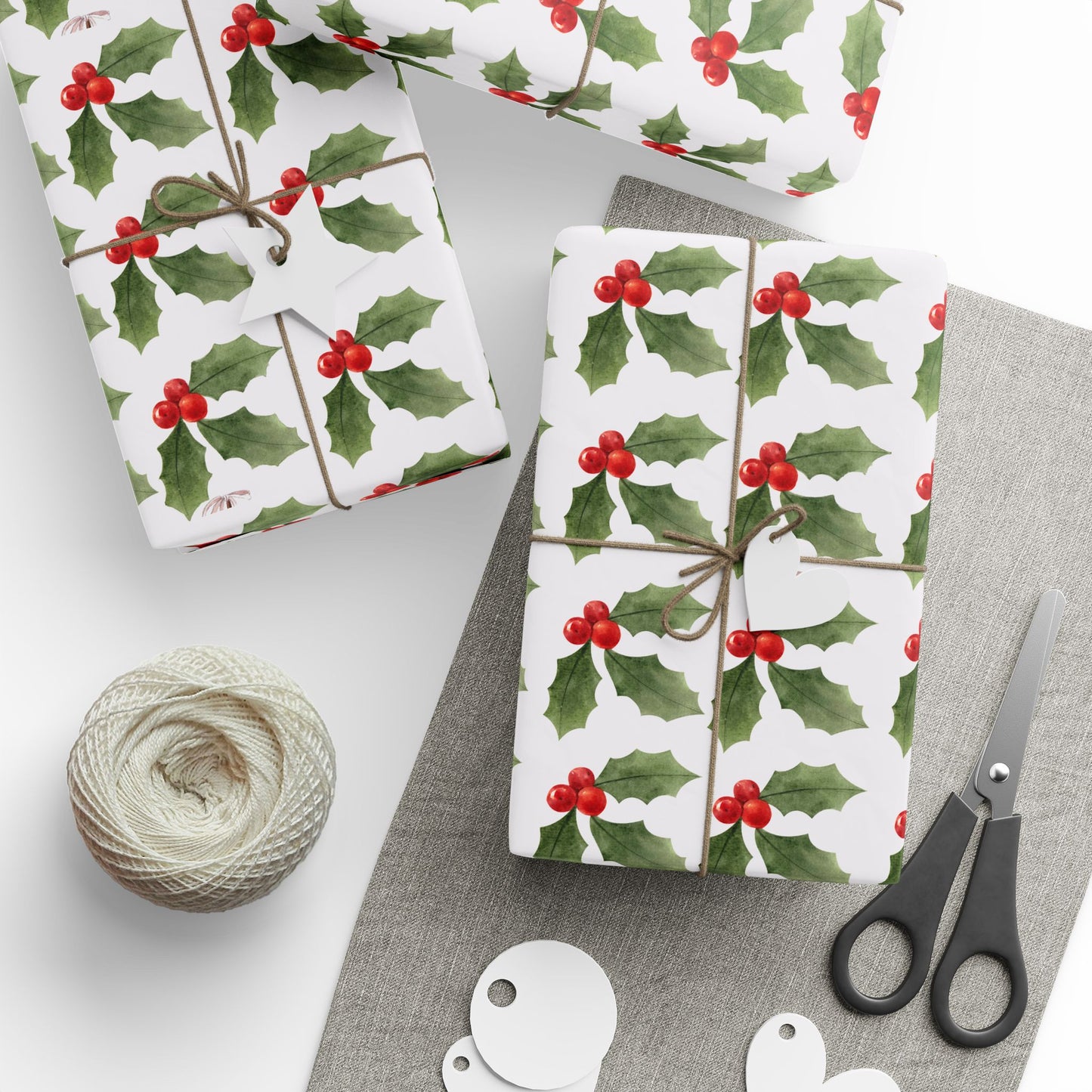 Holly Berry Christmas Wrapping Paper : Elegant Holiday Gift Wrap with Festive Green & Red Design, Perfect for Christmas Gifts