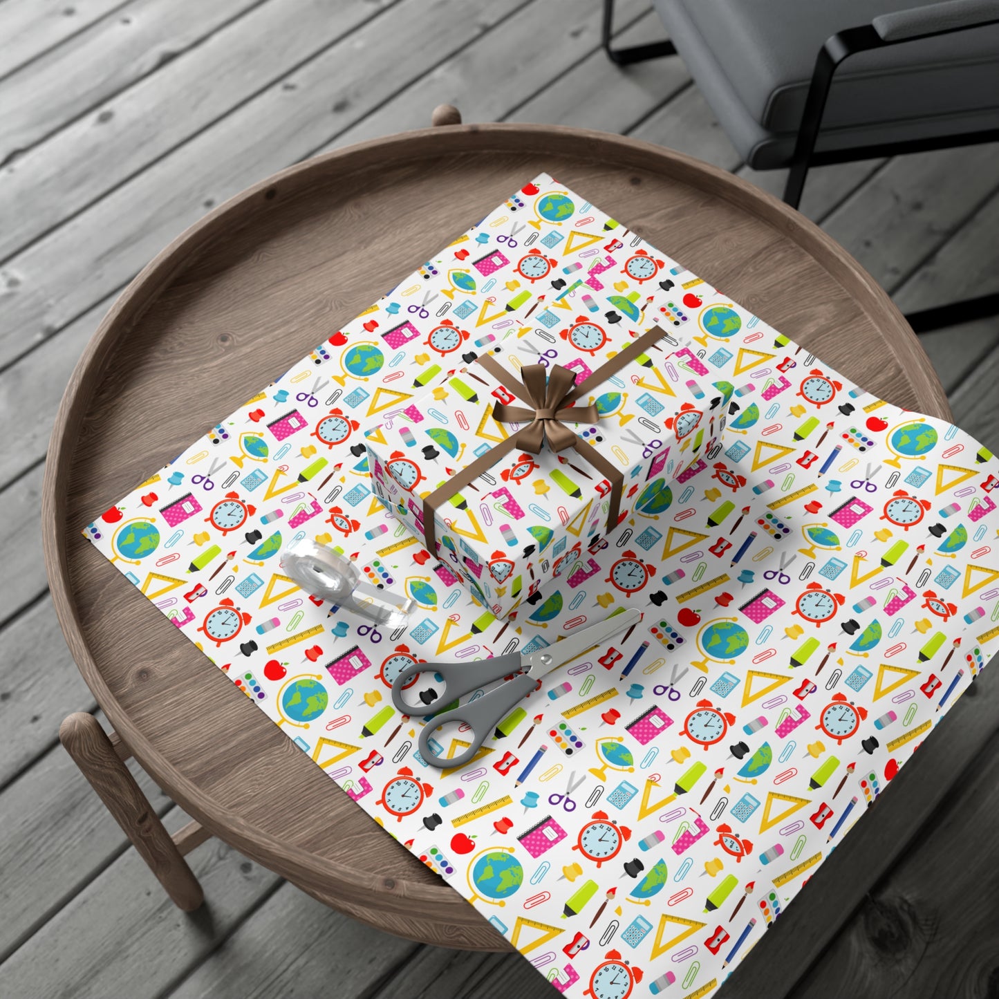 Back-to-School Wrapping Paper – Colorful School Supplies Gift Wrap | Matte or Satin | 3 Sizes