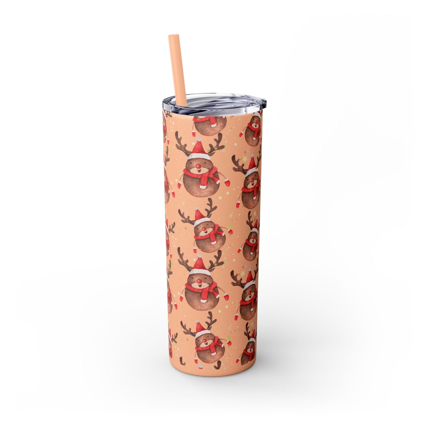 Black Glitter Reindeer & Snowman Skinny Tumbler 20oz | Festive Insulated Drinkware