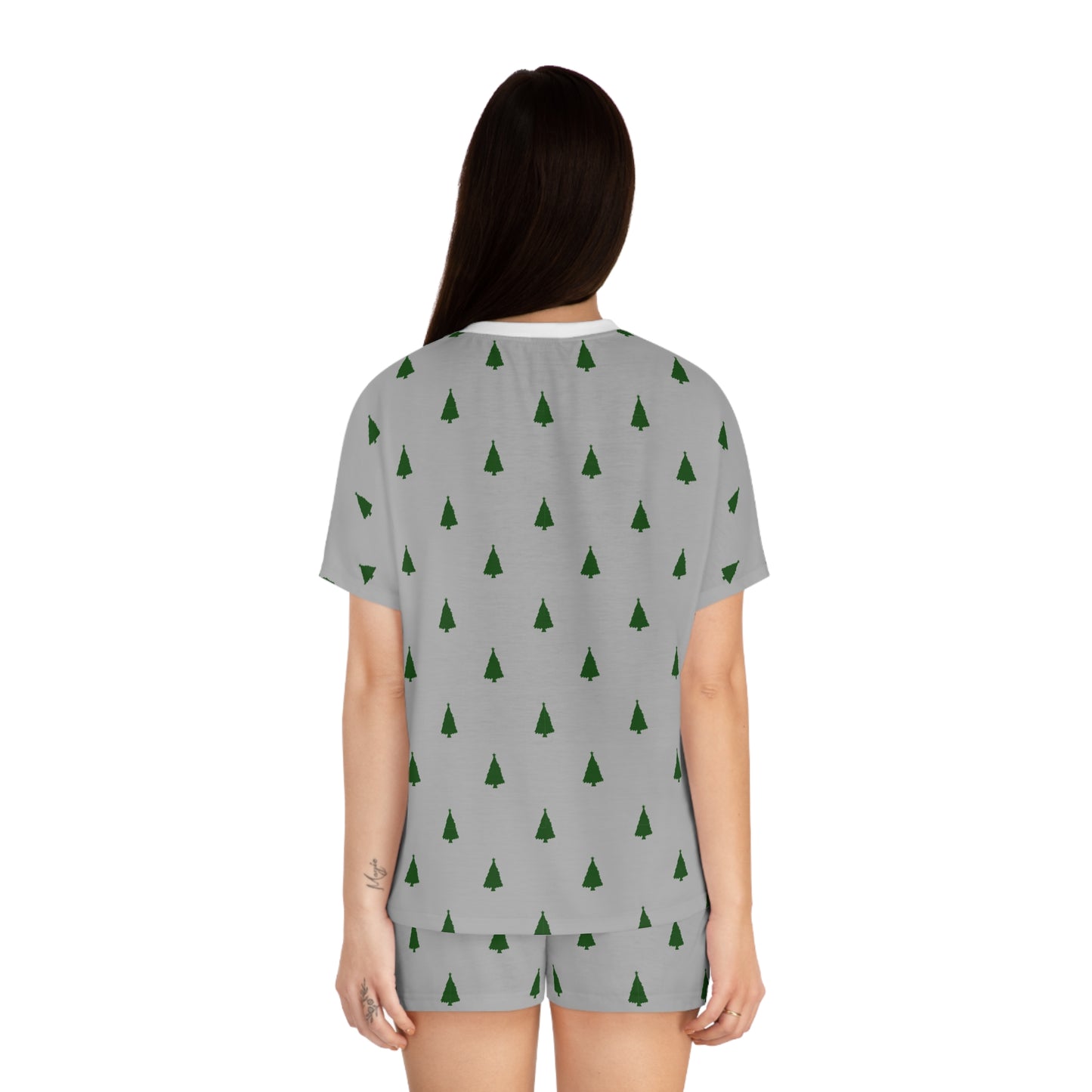 Grey Christmas Tree Pajama Set for Women - Minimalist Two-Piece Holiday Sleepwear - Cozy Winter Gift Idea
