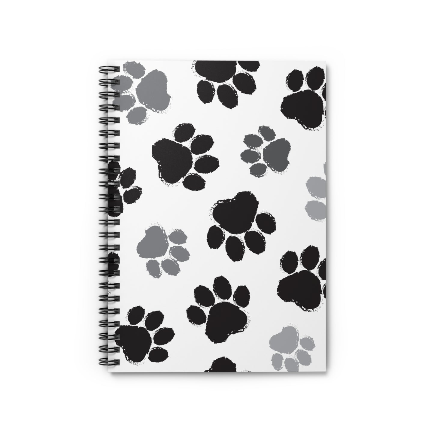Black Paw Print Spiral Notebook – Dog Lover Journal | 6x8 Ruled Pages