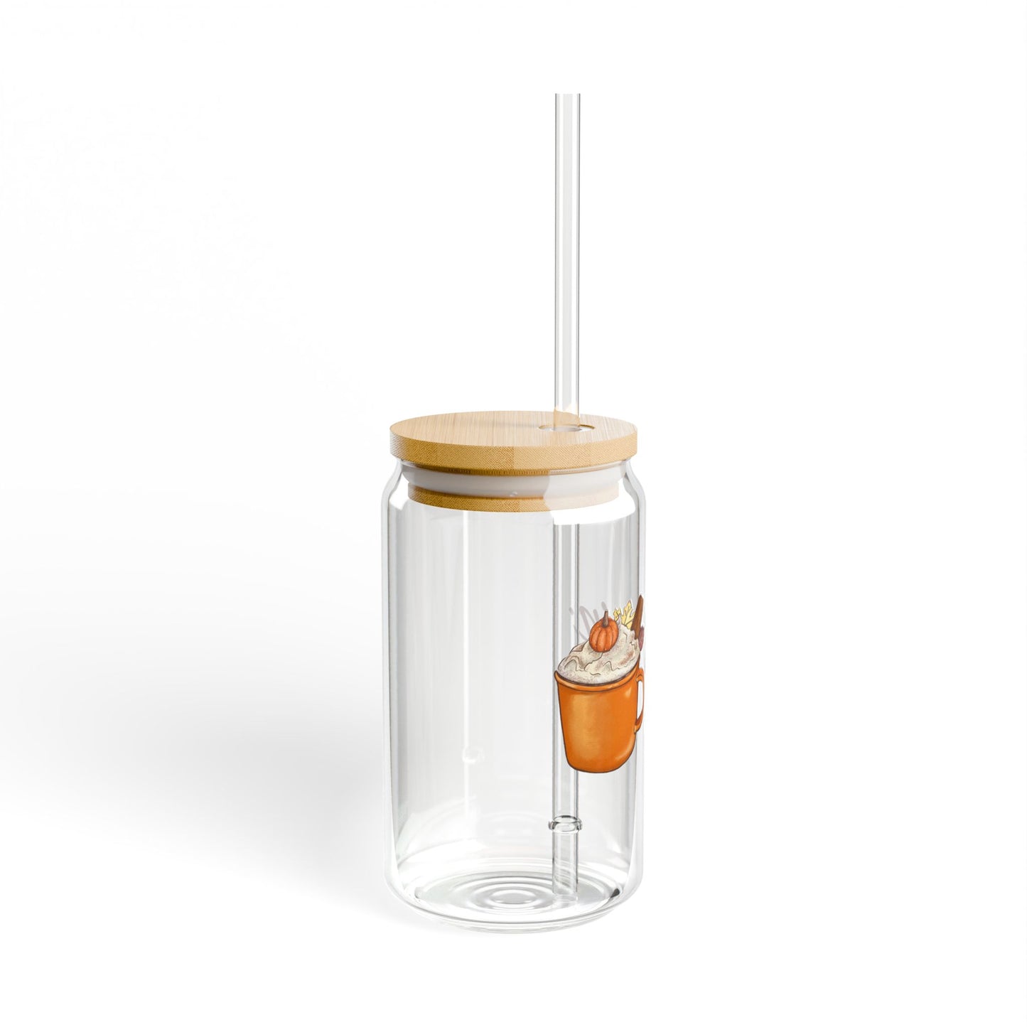 Sippin’ Cider & Spillin’ Tea 16oz Fall-Themed Sipper Glass with Bamboo Lid – Perfect for Cozy Autumn Drinks!