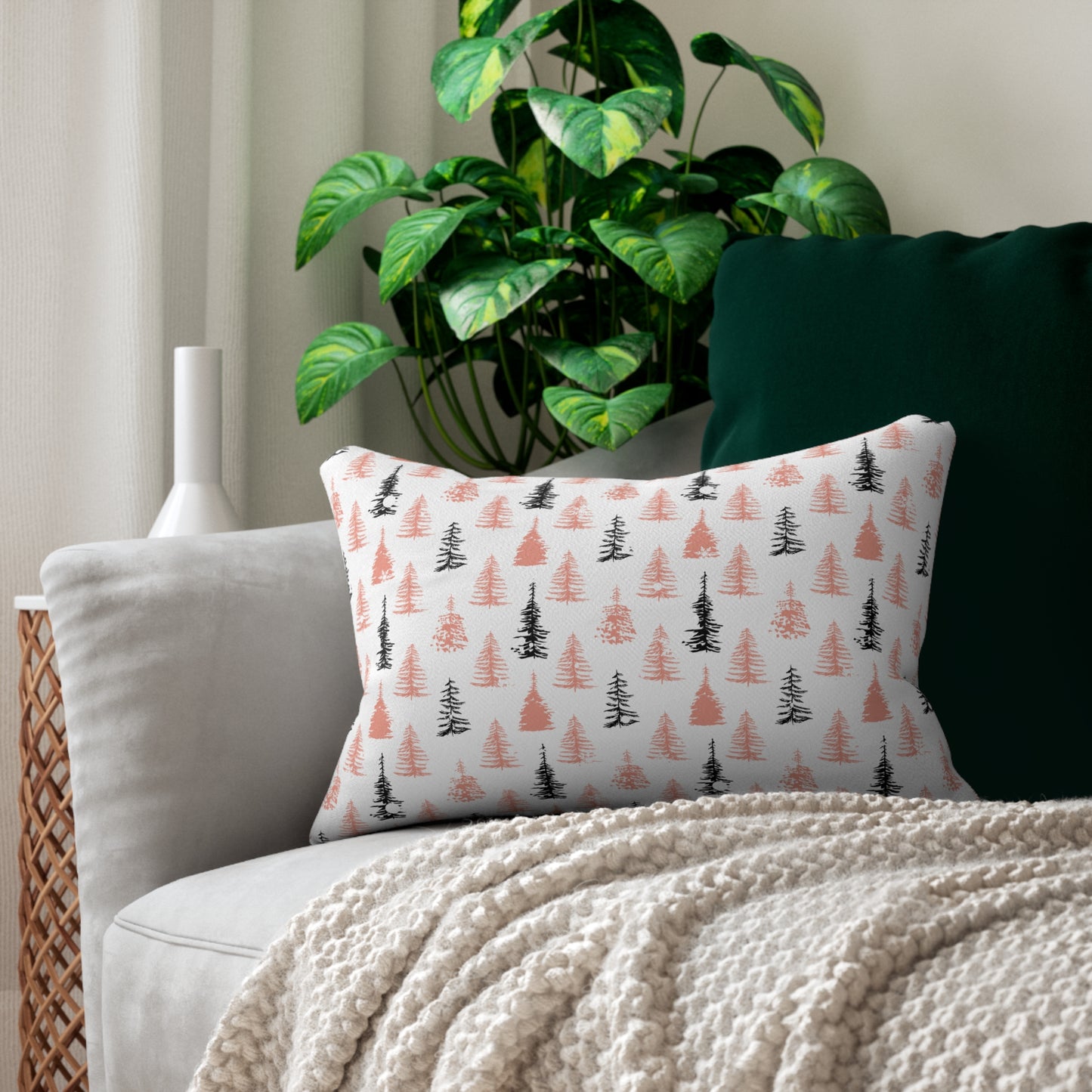 Minimalist Christmas Tree Lumbar Pillow - Modern Holiday Decor - Rectangular Winter Cushion