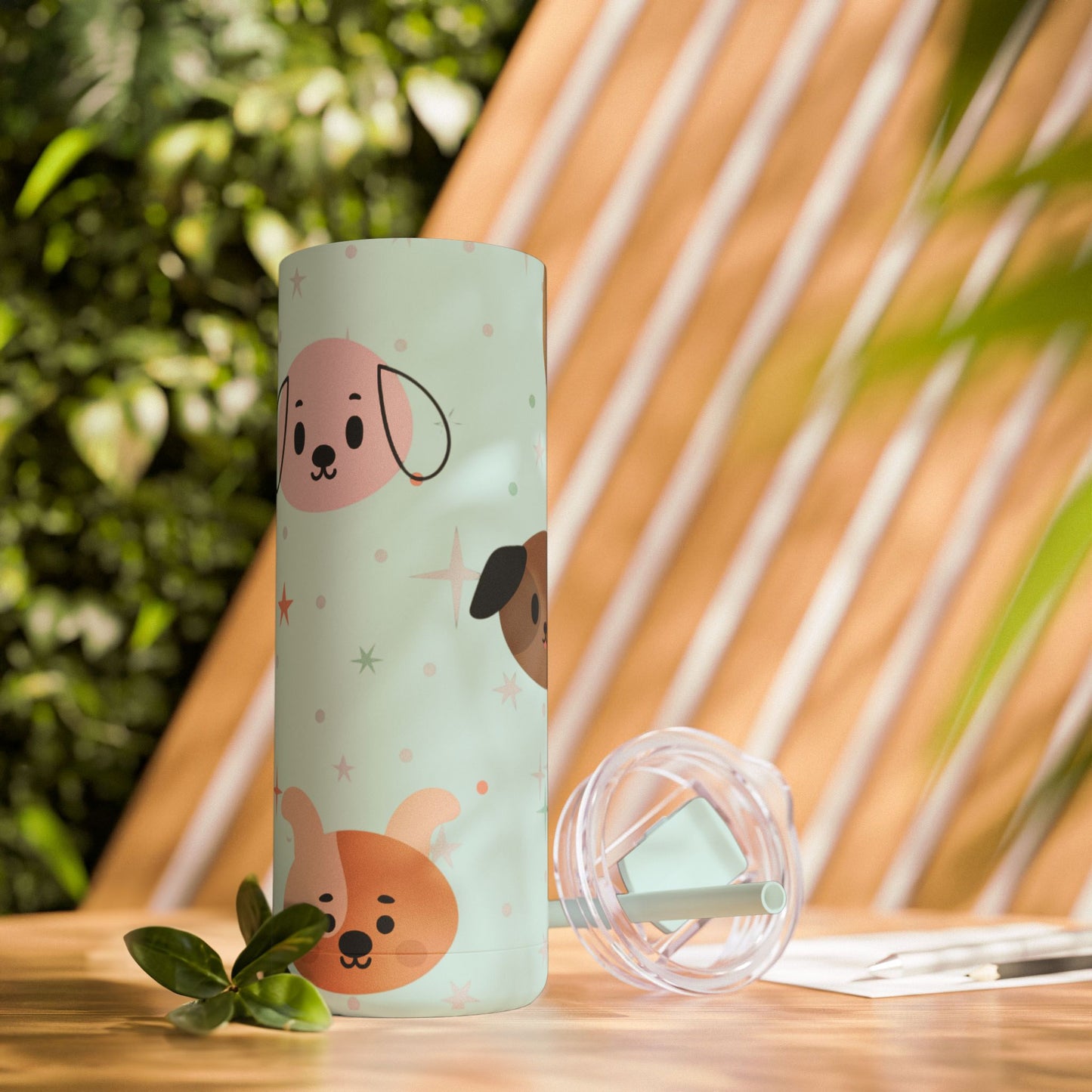20oz Skinny Dog Tumbler – Cute Pastel Dog Face Cup with Straw (Hot & Cold Drinks)