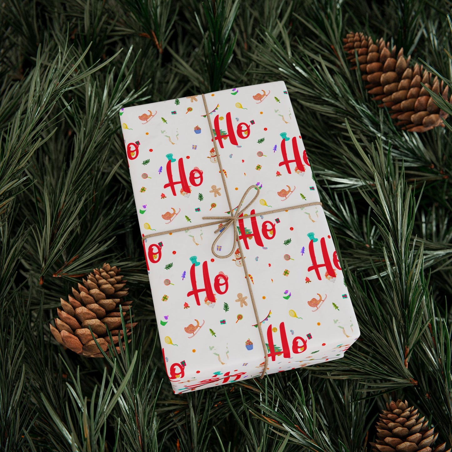 Ho Ho Ho Christmas Wrapping Paper : Festive Gift Wrap with Cute Holiday Icons, Perfect for Christmas Gifts & DIY Crafting