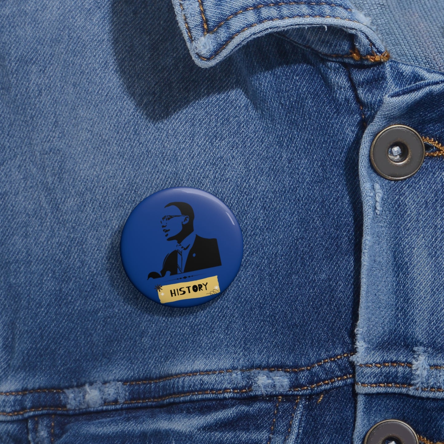 Malcolm X Black History Month Pin Civil Rights Button, Black Pride Badge, Activist Lapel Pin, Protest Pin, Historical Leader Pin - Blue