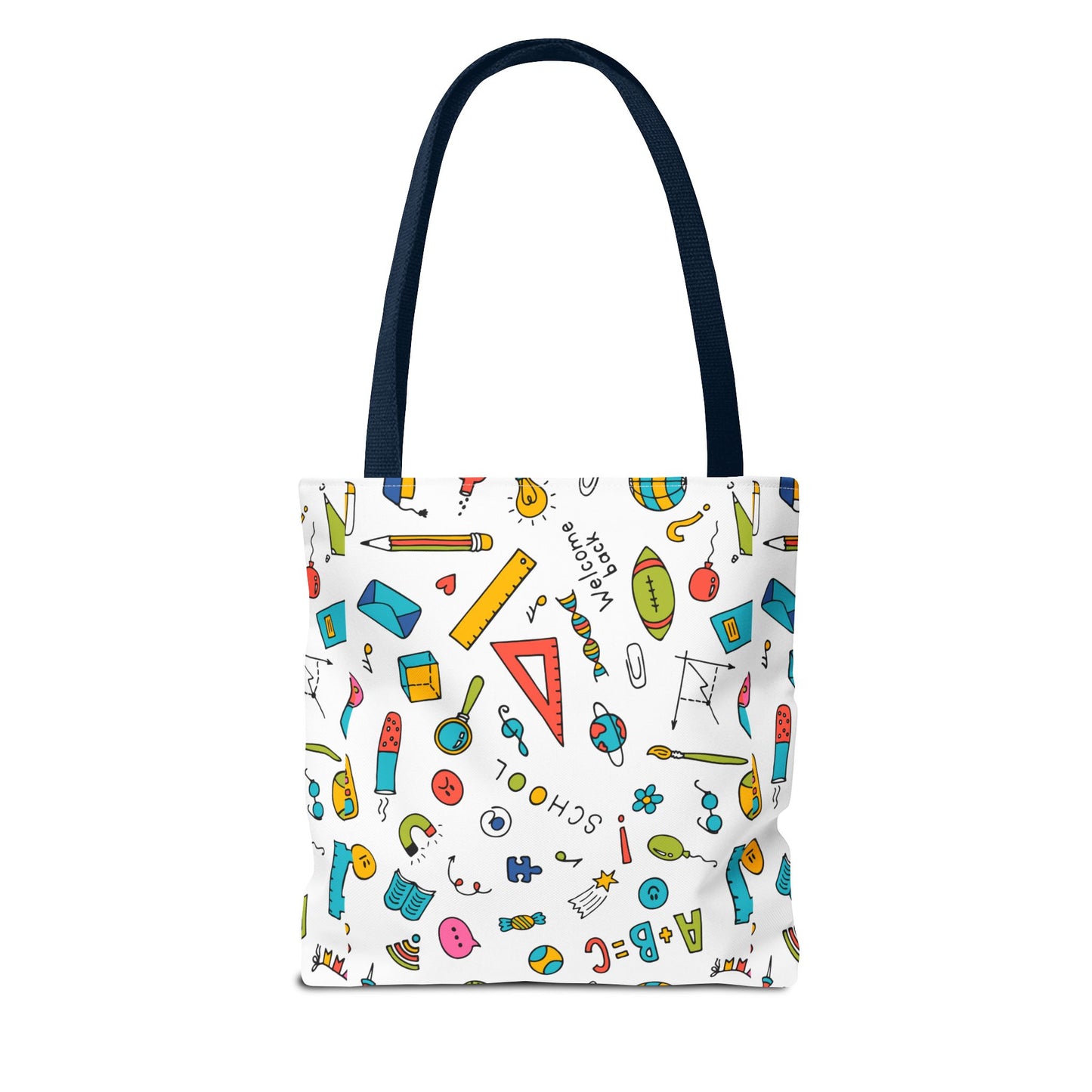 Back-to-School Doodle Print Tote Bag – Colorful School Supply Design in 3 Sizes