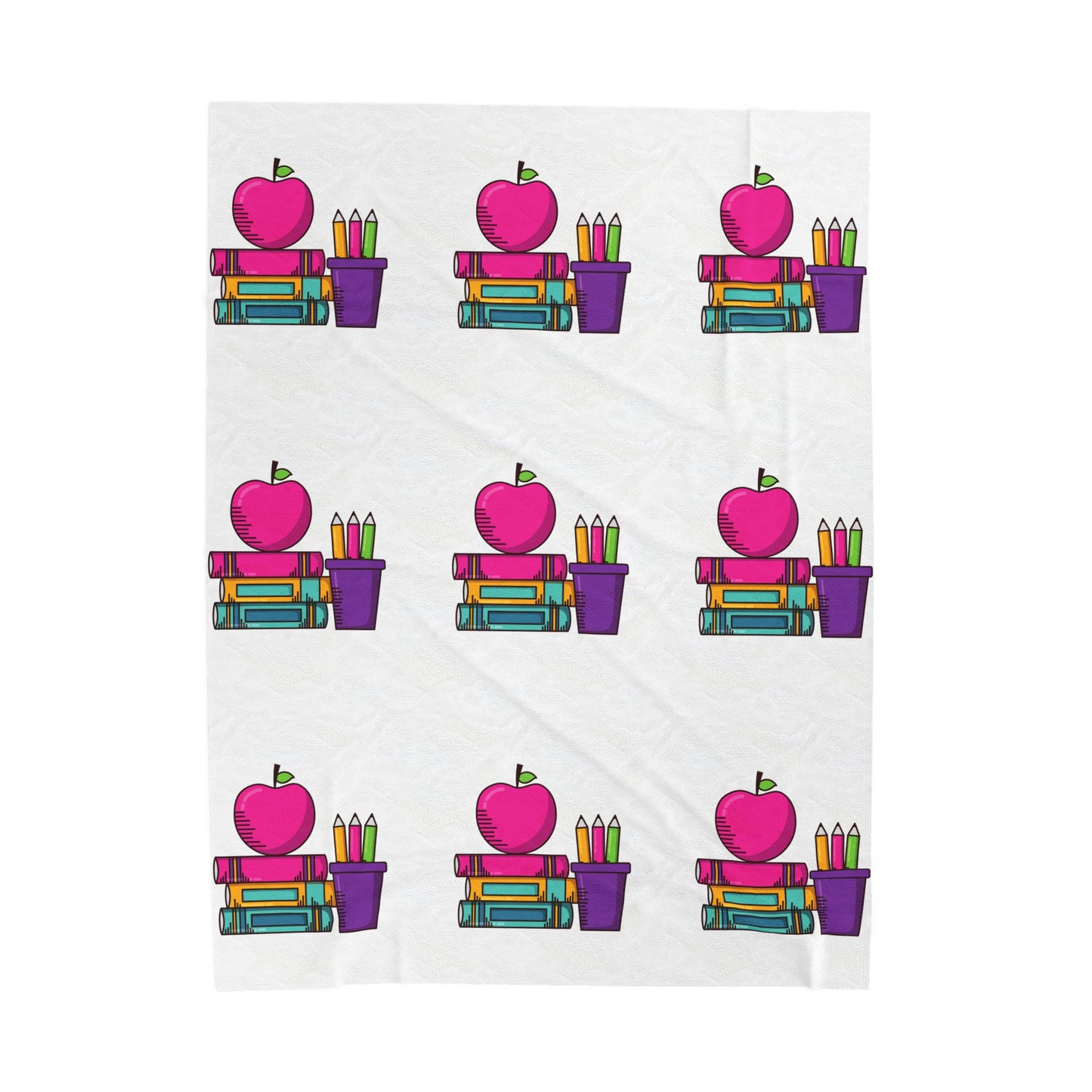White Back-to-School Apple & Books Blanket – Cozy Teacher Gift, Student Dorm Throw, Available in White or Black