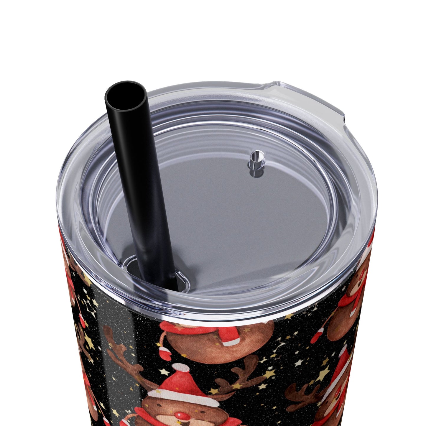 Black Glitter Reindeer & Snowman Skinny Tumbler 20oz | Festive Insulated Drinkware