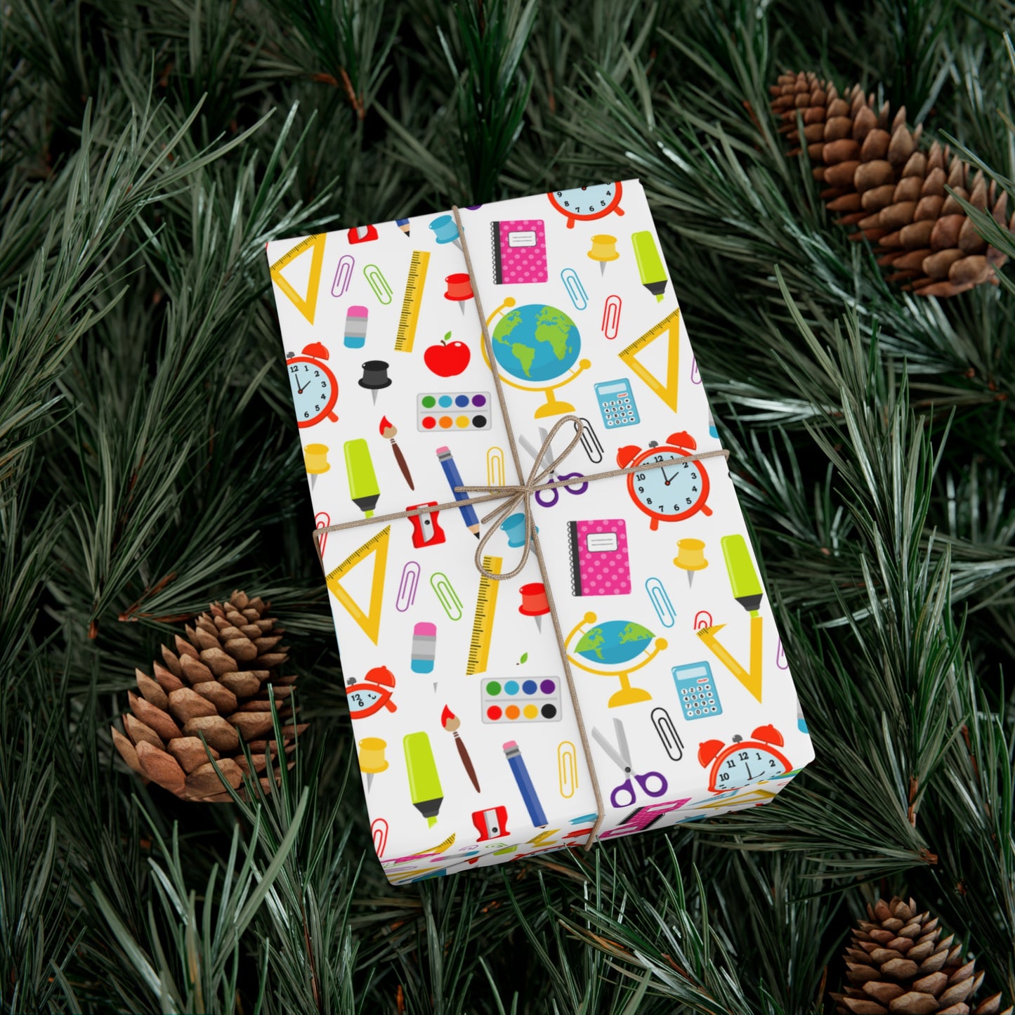 Back-to-School Wrapping Paper – Colorful School Supplies Gift Wrap | Matte or Satin | 3 Sizes