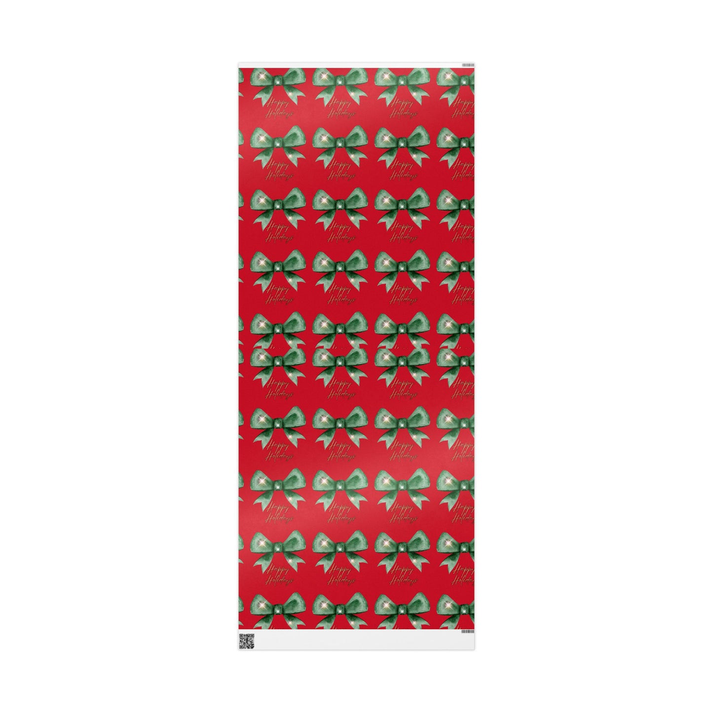 Festive Red Bow Wrapping Paper : Elegant Holiday Gift Wrap with Green Bow & 'Happy Holidays' Script, Perfect for Christmas Gifts