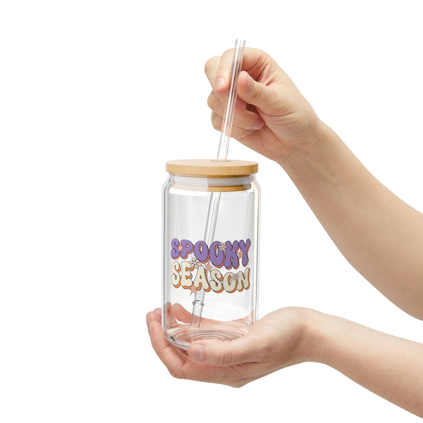 Halloween Spooky Season Sipper Glass | Stylish 16oz Drinkware with Bamboo Lid | Perfect for Your Favorite Beverages