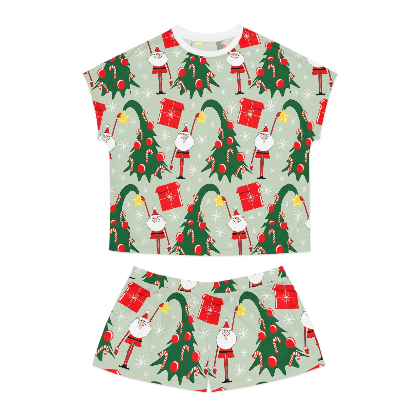 Whimsical Santa & Christmas Tree Pajama Set - Womens Two-Piece Sleepwear - Festive Holiday Gift Idea