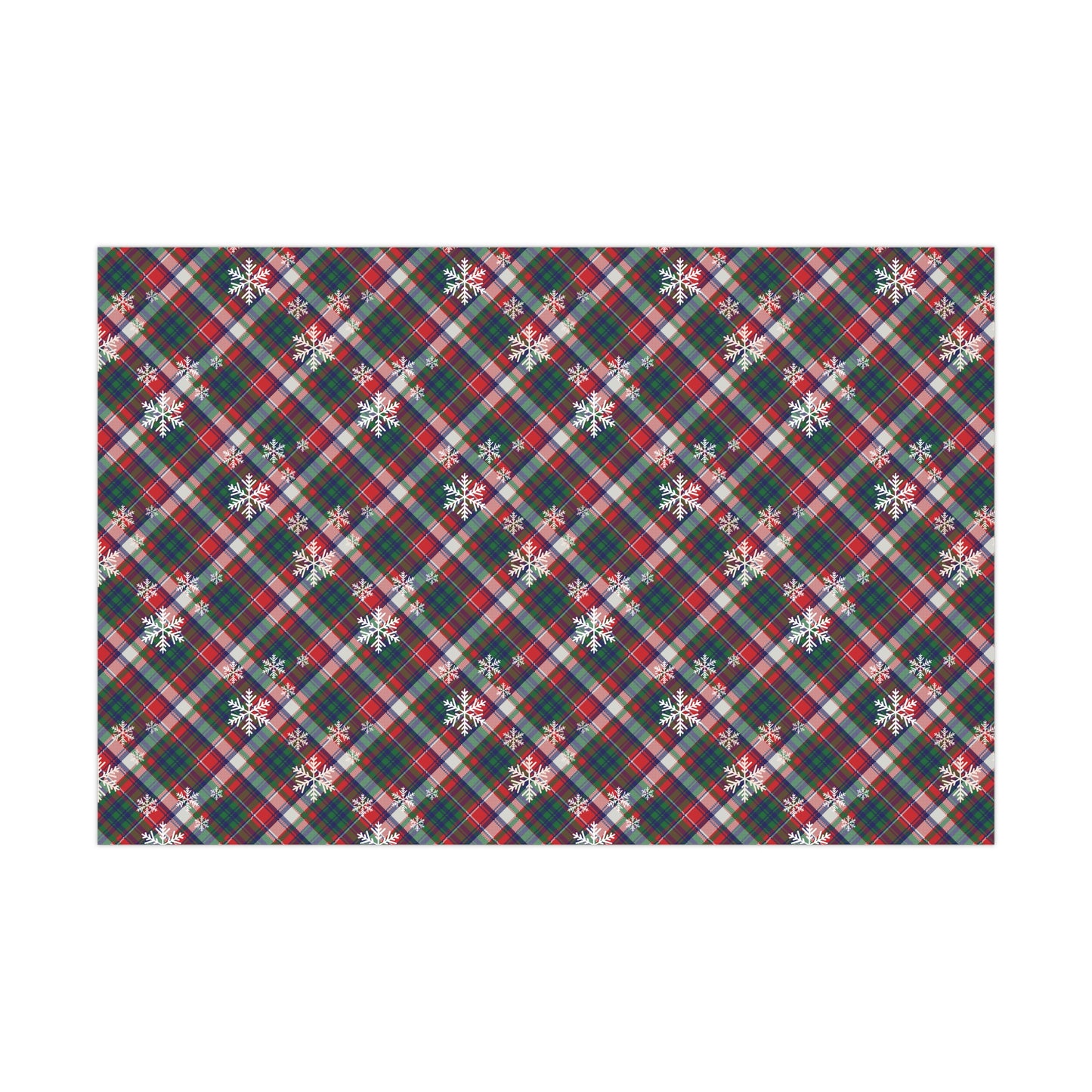 Plaid Christmas Wrapping Paper with Snowflakes : Festive Matte or Satin Gift Wrap