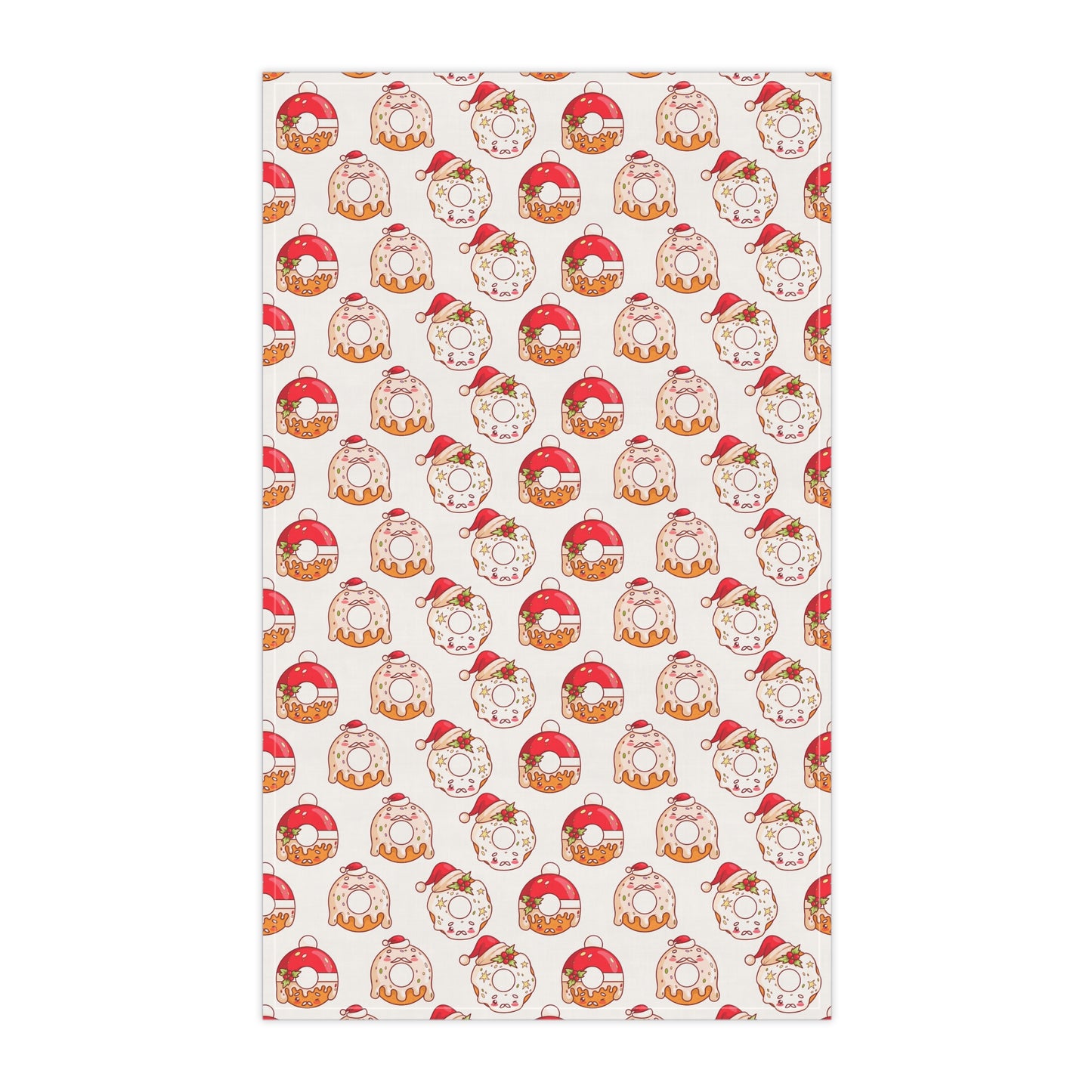 Holiday Donut Kitchen Towel - Christmas Baking Decor - Lightweight & Durable Cotton Twill or Polyester