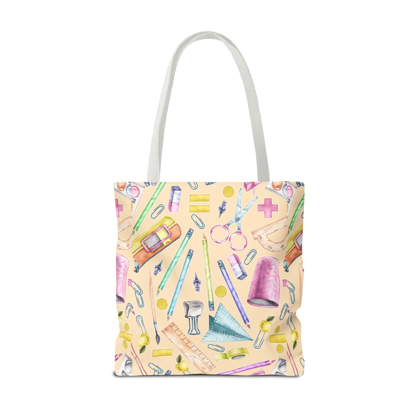 Back-to-School Essentials Tote Bag – Vibrant Stationery Pattern, 3 Sizes, Stylish & Durable