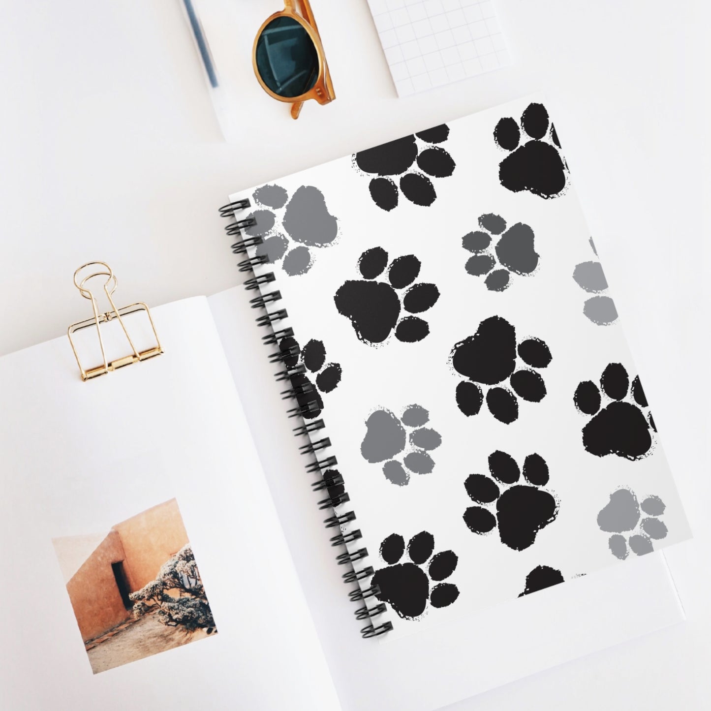 Black Paw Print Spiral Notebook – Dog Lover Journal | 6x8 Ruled Pages