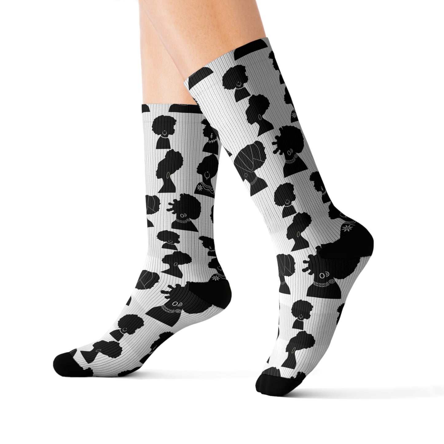 Black History Month Socks | Afro Silhouette Crew Socks | Unisex Fashion Socks | Cultural Gift for Black-Owned Business Supporters