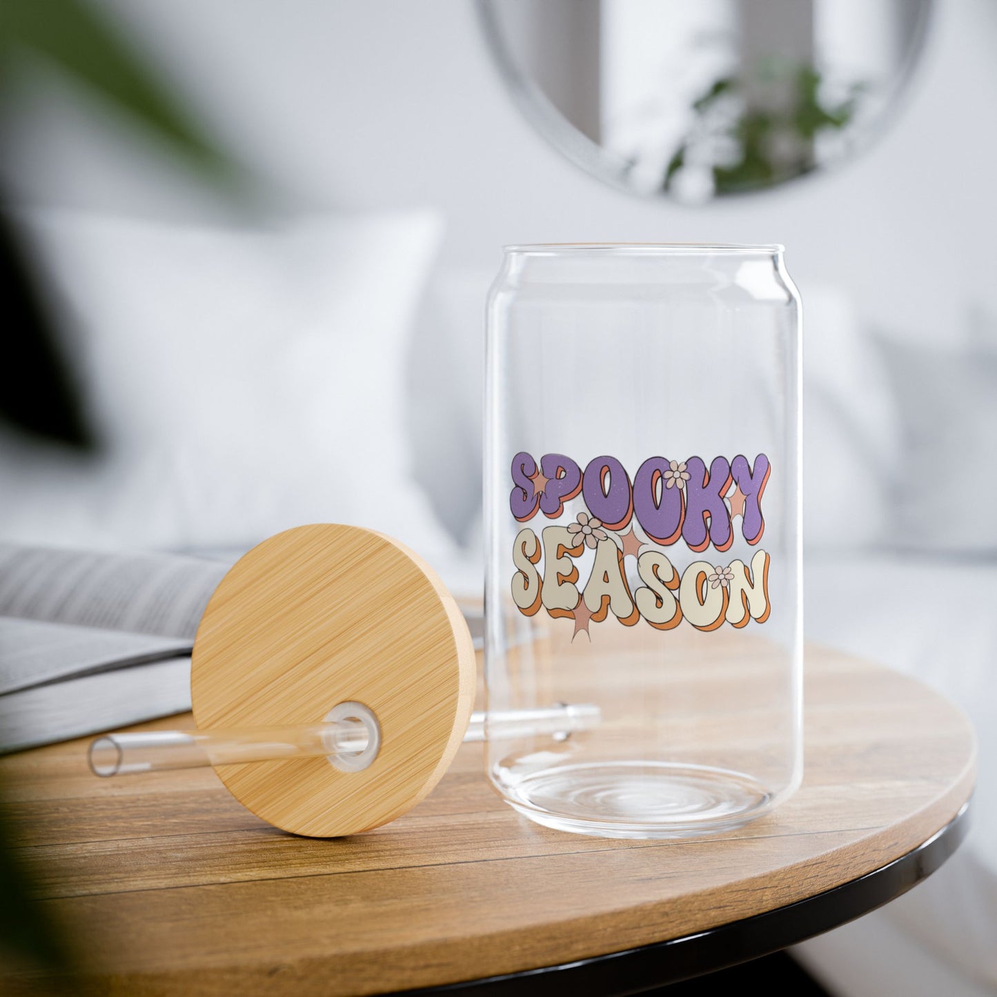 Halloween Spooky Season Sipper Glass | Stylish 16oz Drinkware with Bamboo Lid | Perfect for Your Favorite Beverages