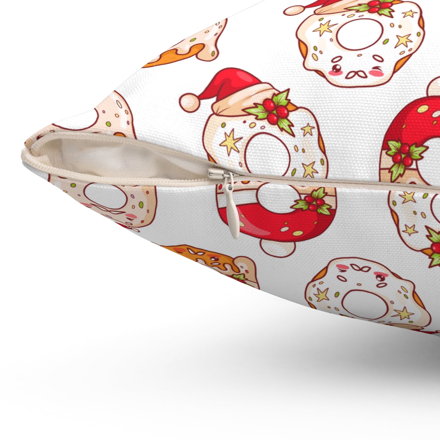 Holiday Donut Throw Pillow - Cute Christmas Accent Cushion - Festive Winter Home Decor