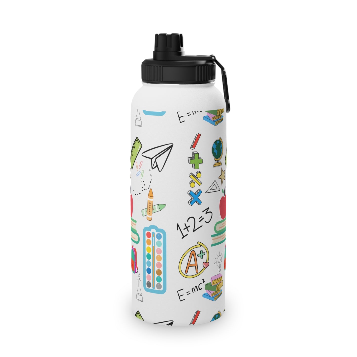 Back to School Water Bottle – Classroom Print Stainless Steel Bottle with Sports Lid | BPA-Free, 12oz 18oz 32oz Sizes
