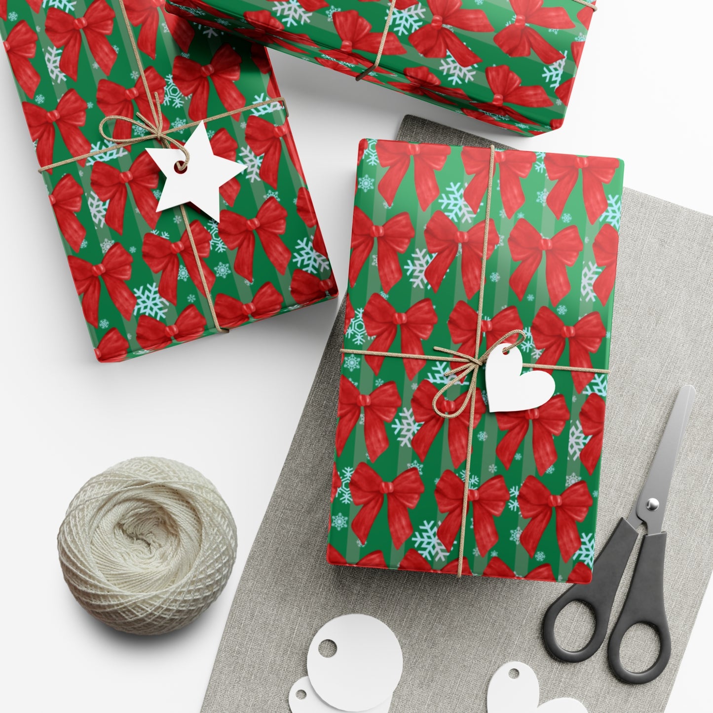 Premium Christmas Wrapping Paper: Red Bow and Snowflake Holiday Gift Wrap (Matte or Satin Finish)
