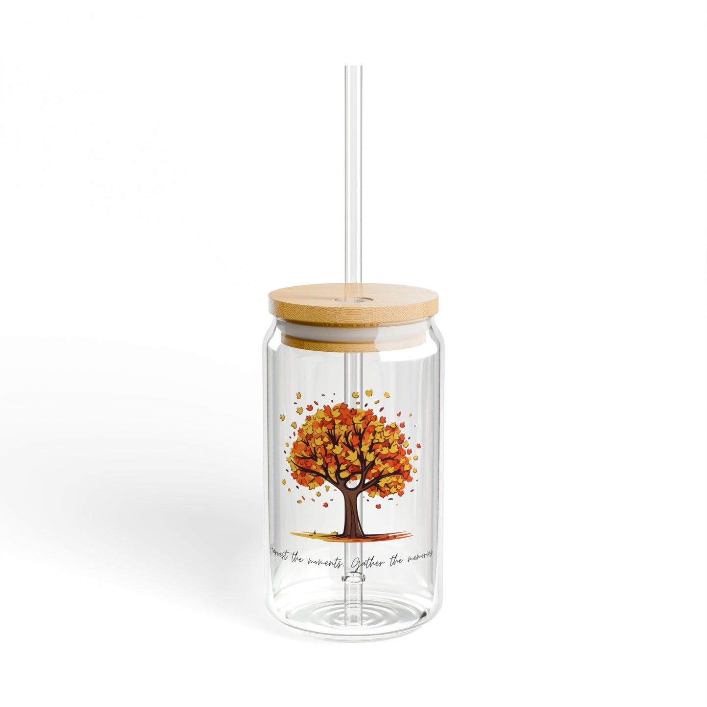 Harvest the Moments Sipper Glass - 16oz Clear Drinkware with Bamboo Lid - Perfect Fall & Thanksgiving Gift
