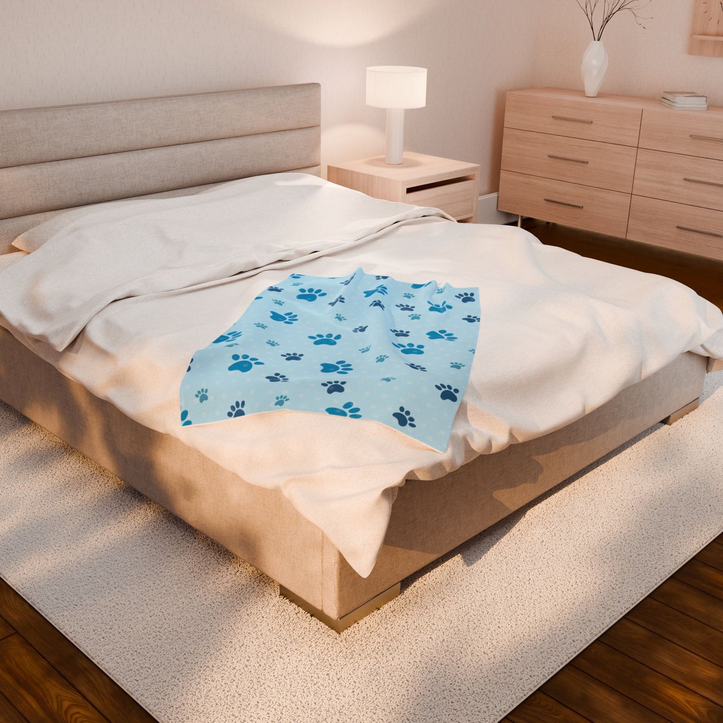 Paw Print Dog Blanket – Plush Velveteen Throw in 3 Sizes | Cozy Gift for Dog Moms & Pet Lovers