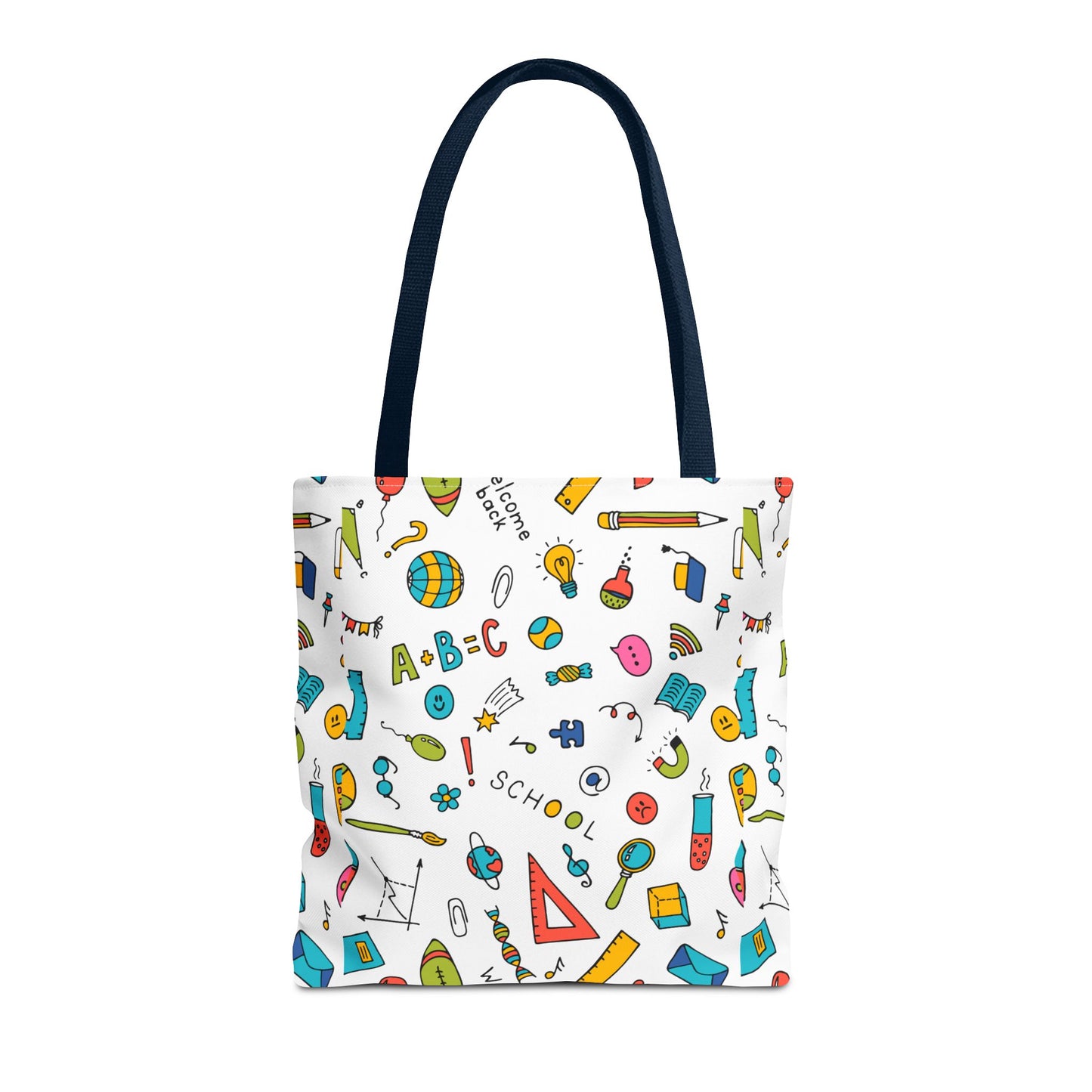 Back-to-School Doodle Print Tote Bag – Colorful School Supply Design in 3 Sizes
